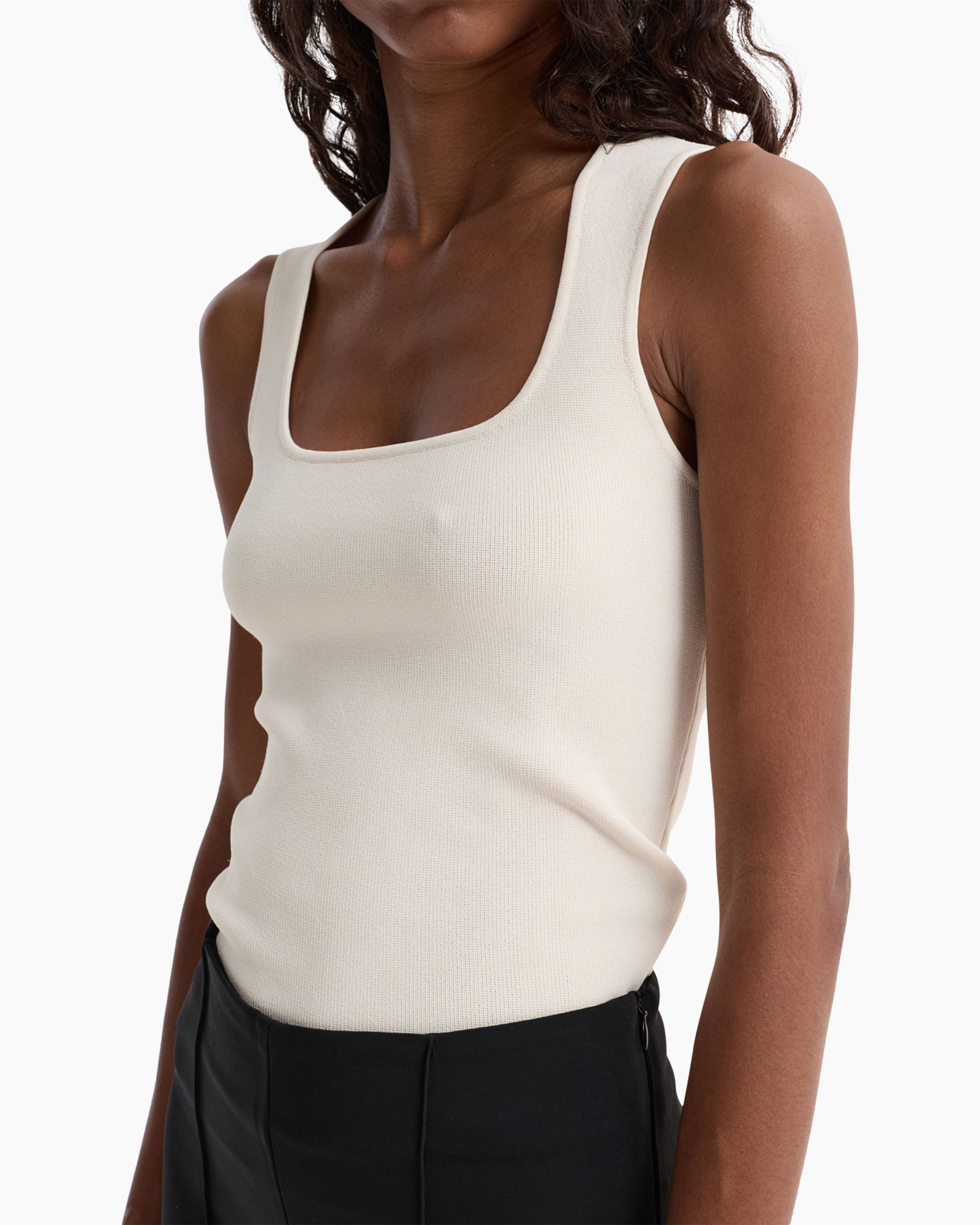 tank top, sleeveless, ribbed, cream, women's top