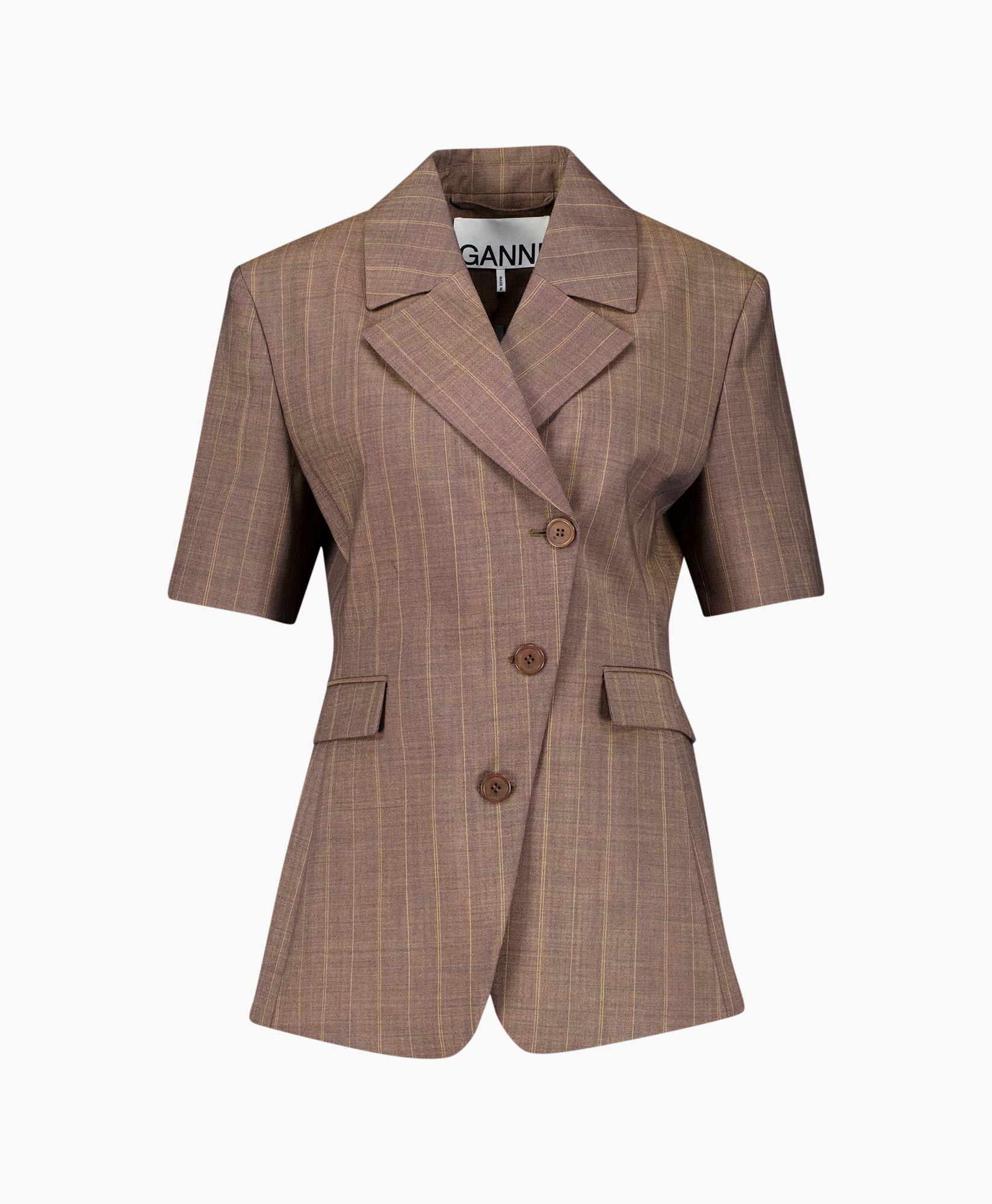 blazer, mouwkort, ruit, bruin, dubbelrij