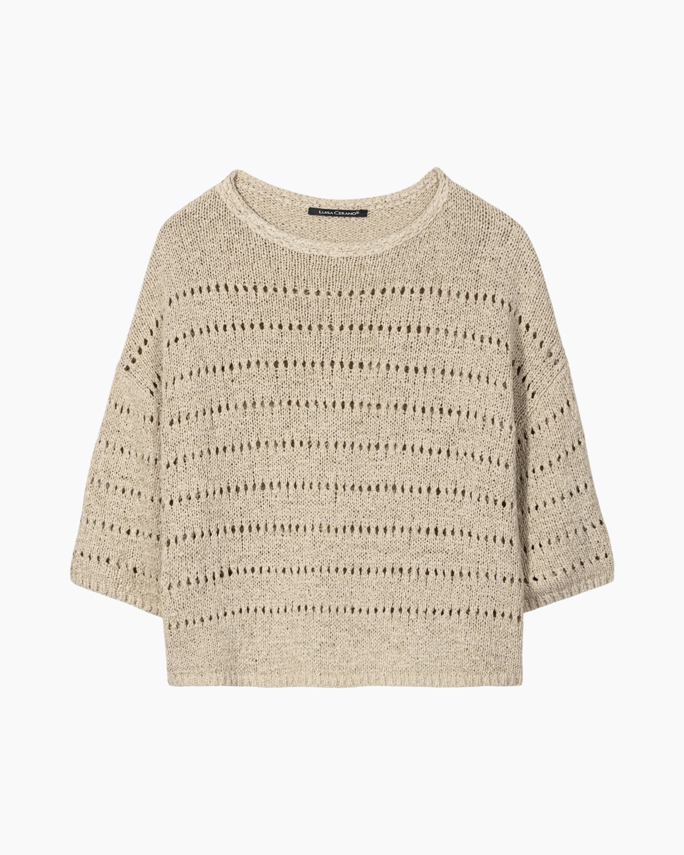 knit sweater, beige, loose fit, cropped, hole pattern