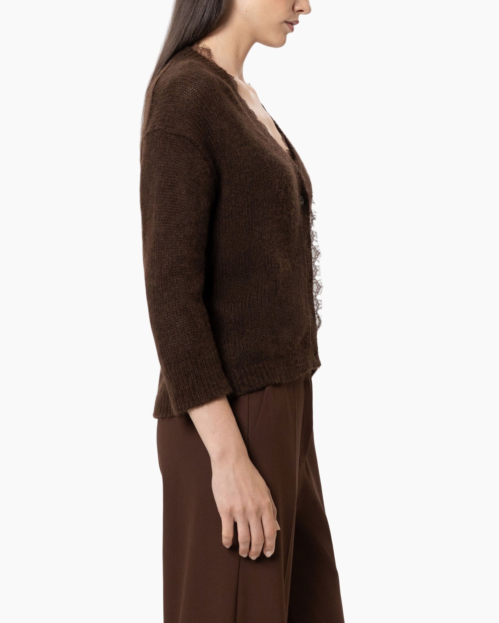 cardigan, breipprig?, brown, v-hals, kantband?