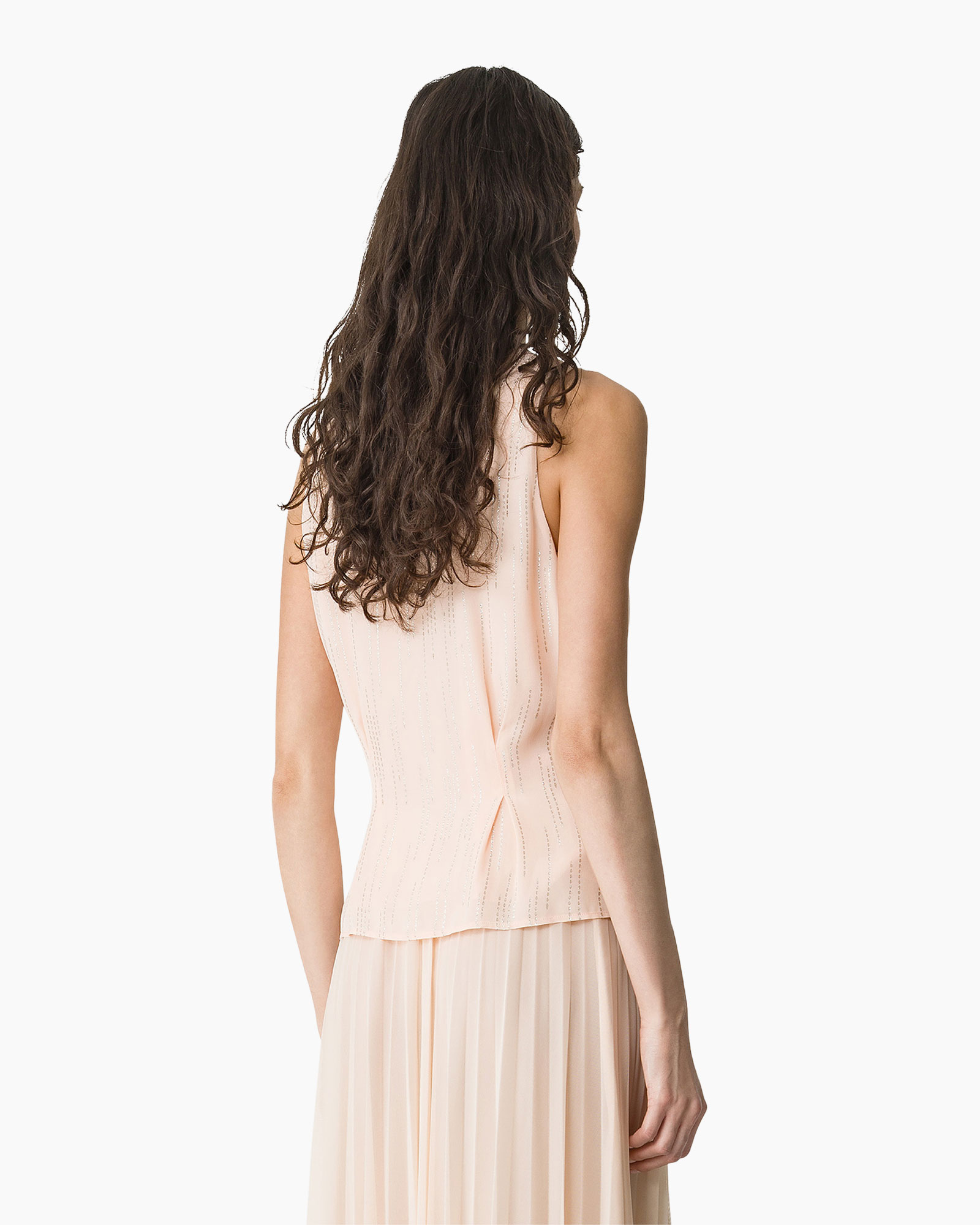 jurk, peplum, vest, parel oorbellen, jasje
