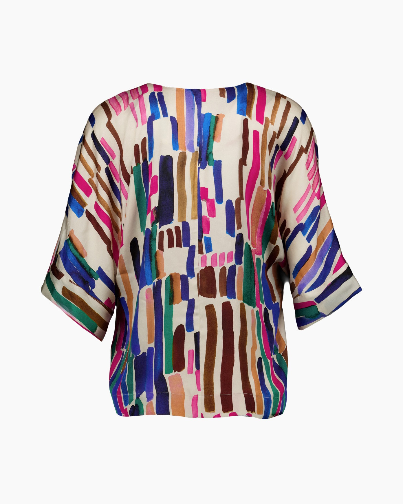 blouse, patroon abstract, multicolor, korte mouwen, losse pasvorm