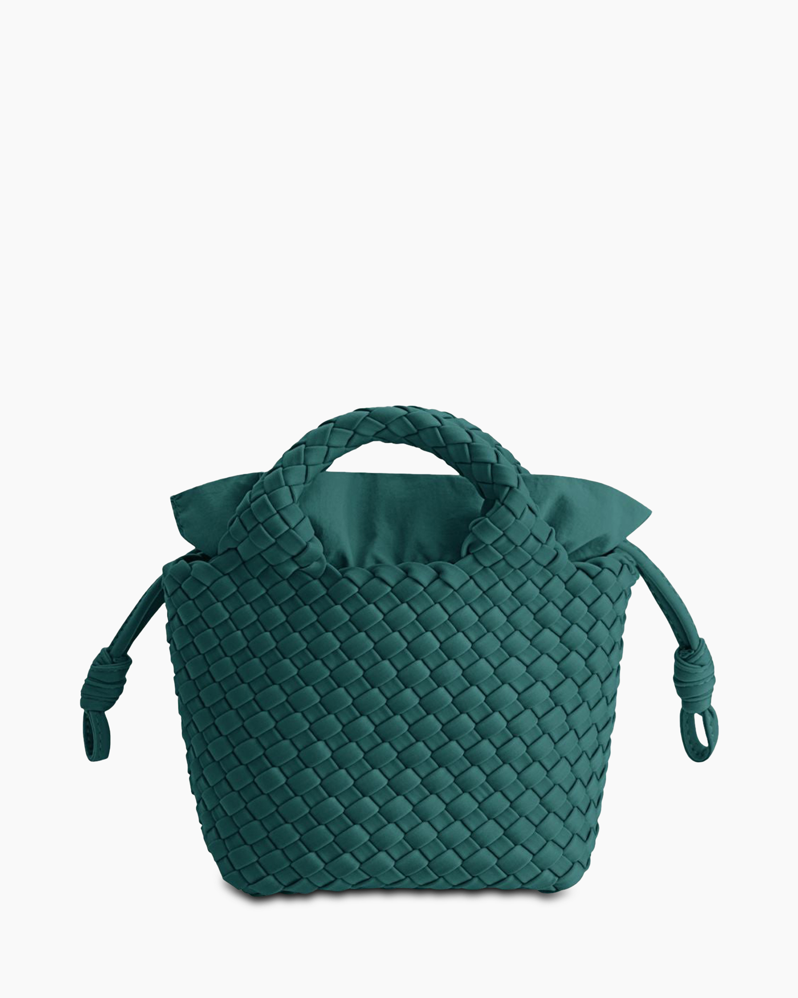 handbag, woven, teal, bucket bag, soft fabric