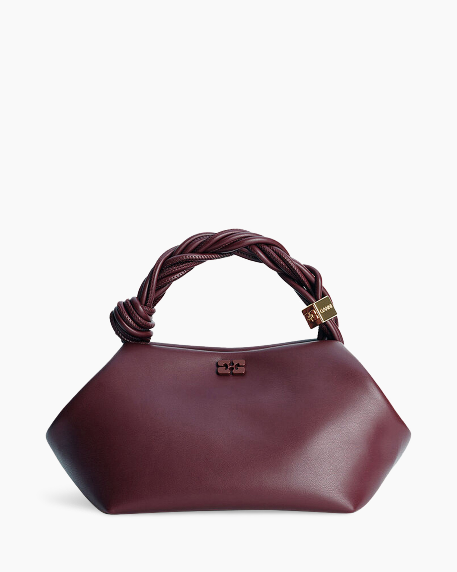 handbag, pouch, satchel, burgundy, braided-handle