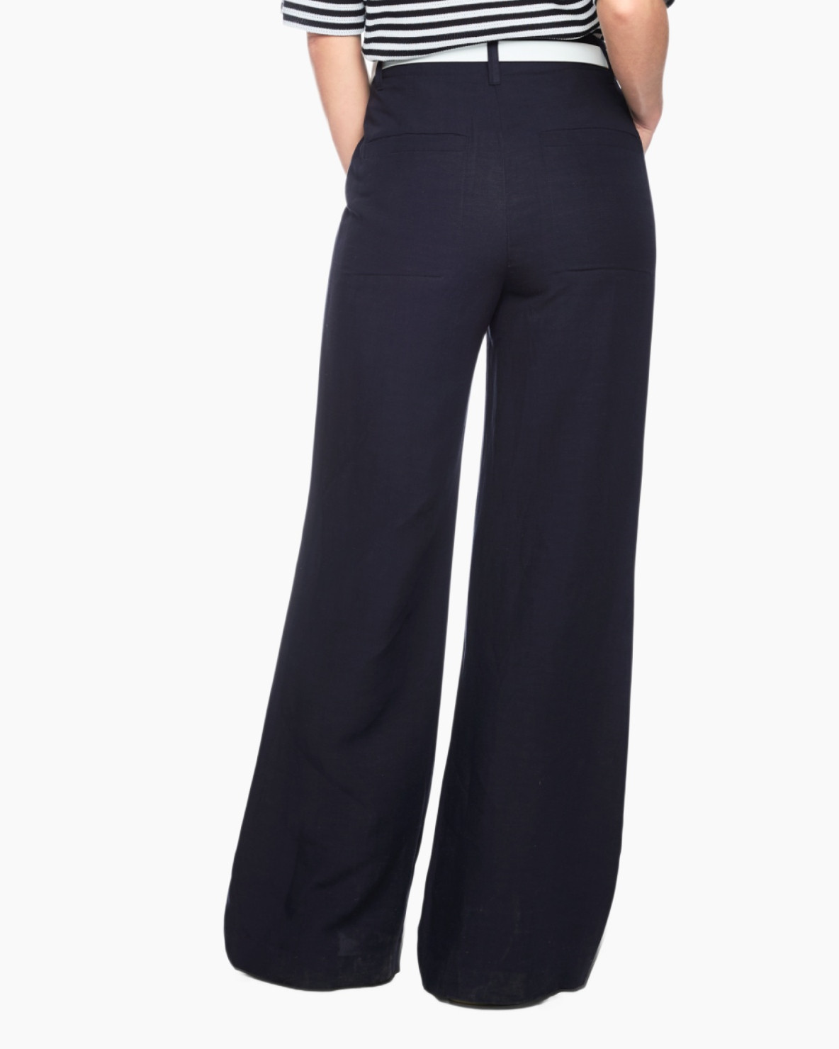 pants, wide-leg, navy, linen?, belt