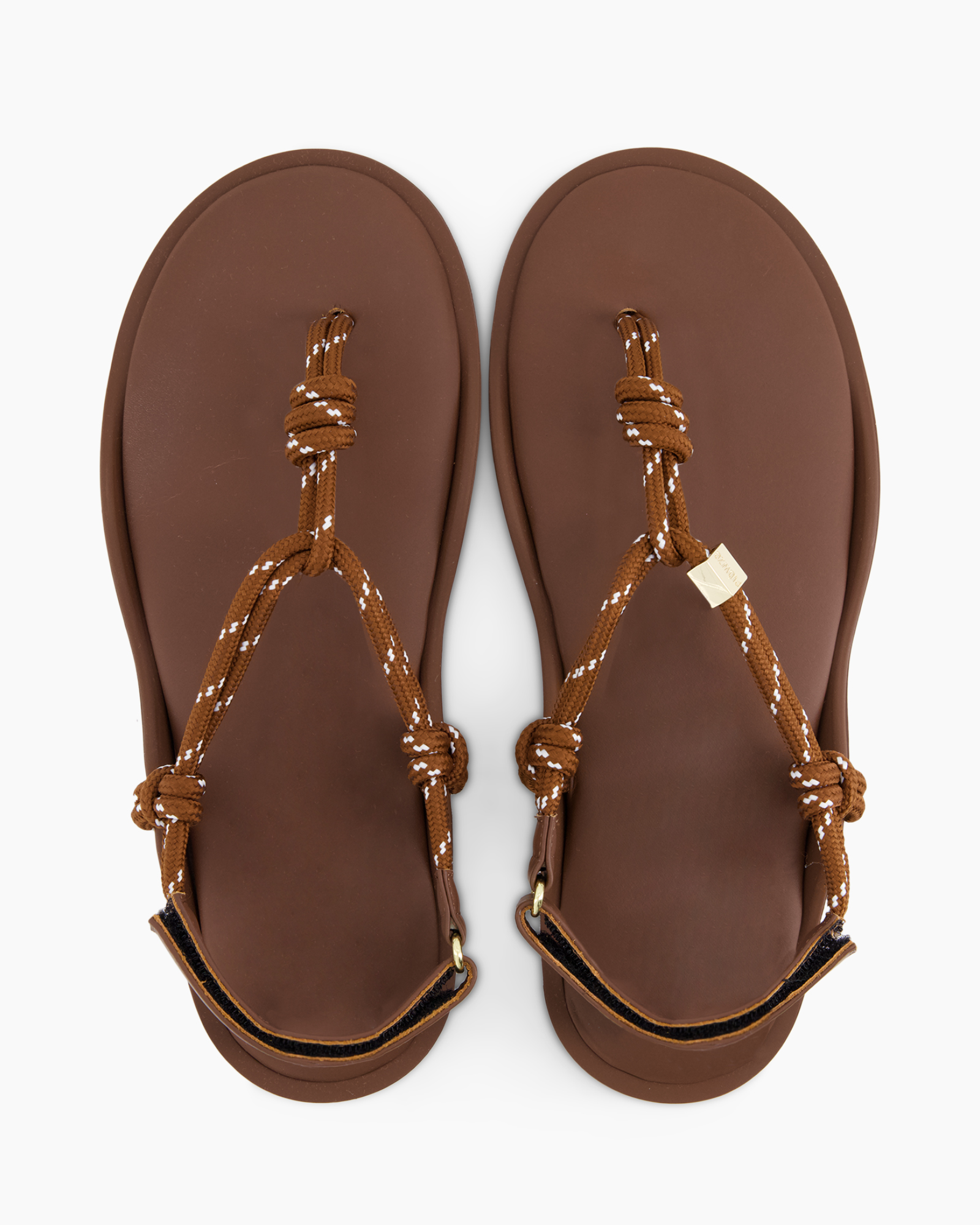 sandalen, bruin, touwbanden, platte sandaal, open teen