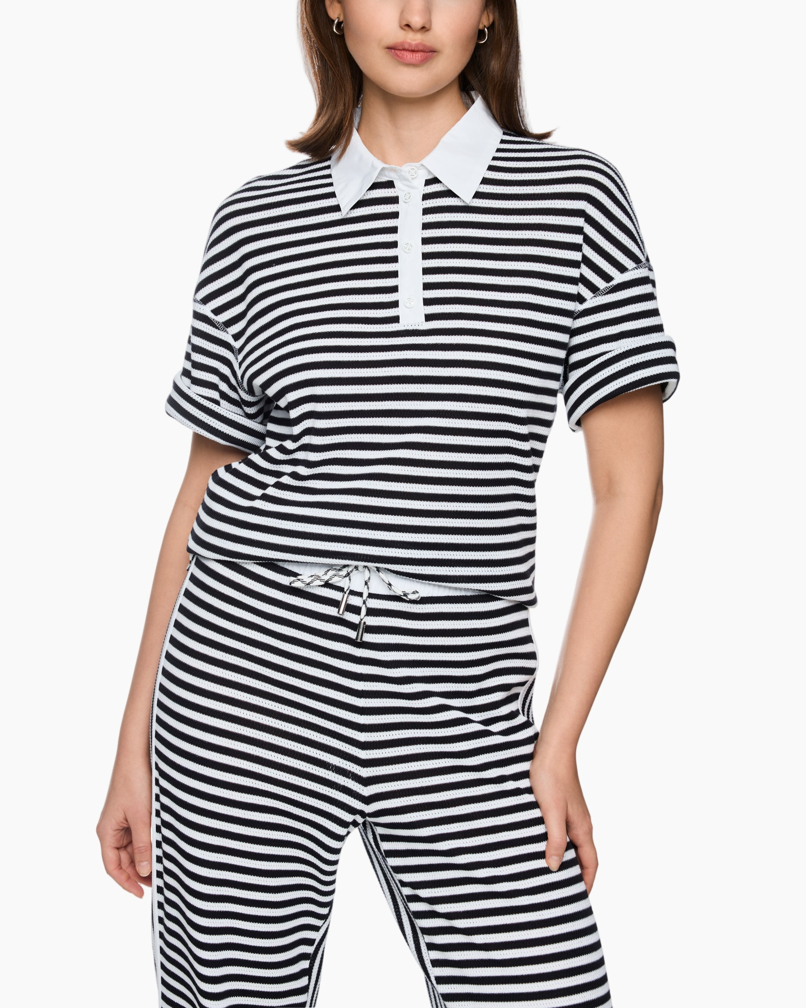 striped, knit, top, collar, polo