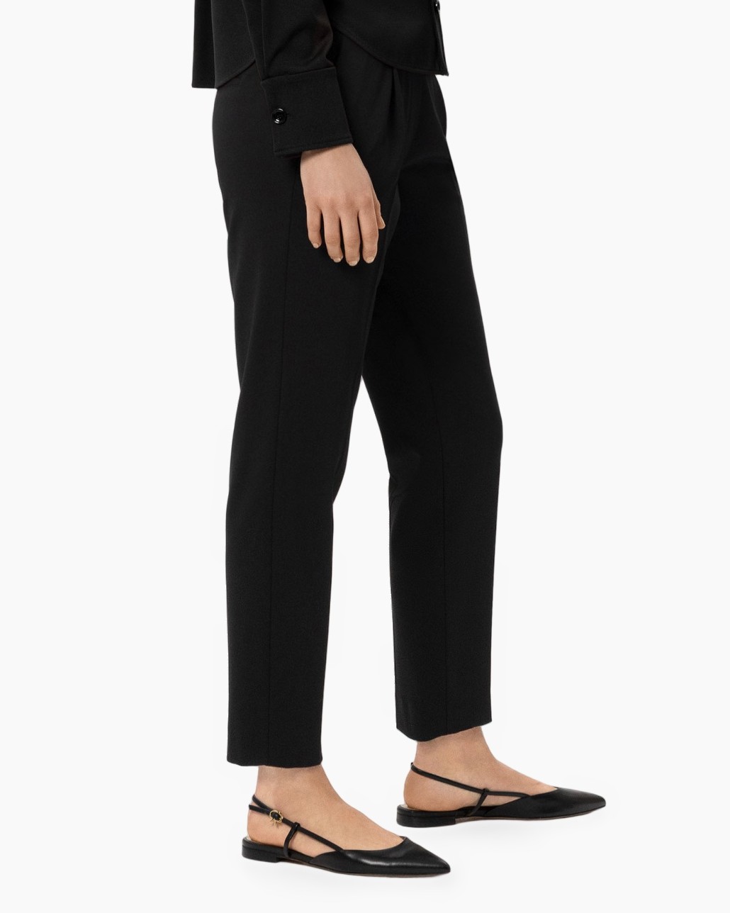 broek, zwart, slippers/pantalon, enkellengte, platte sandalen