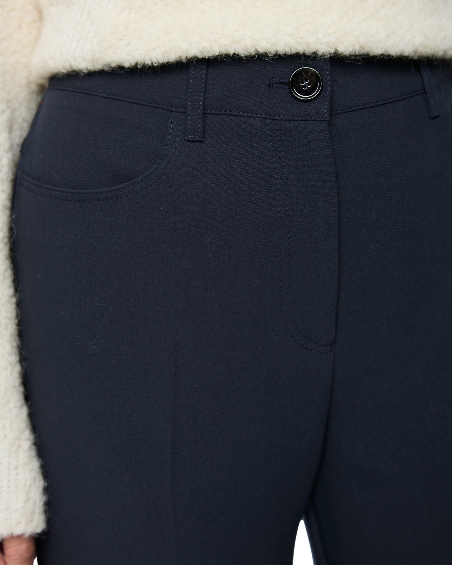 broek, marineblauw, zak, knop, tailleband