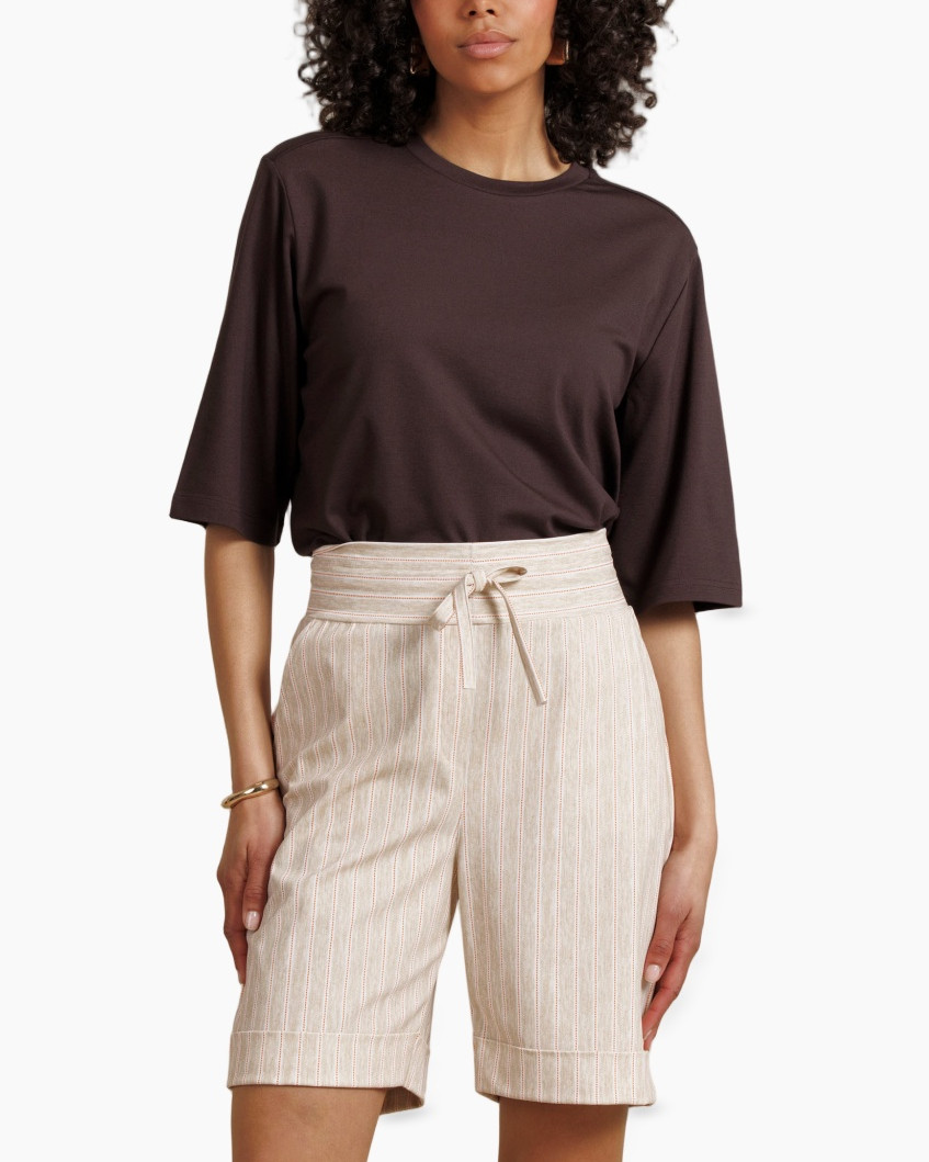 shorts, linnen, beige, gestreept, paper bag taille