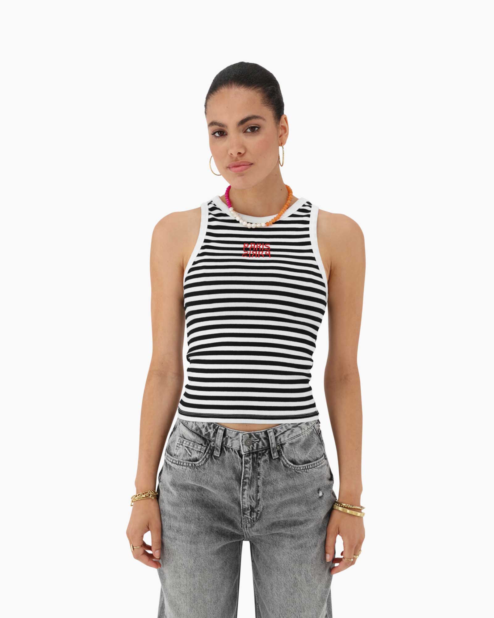 Top Tanktop Met Embro Zwart