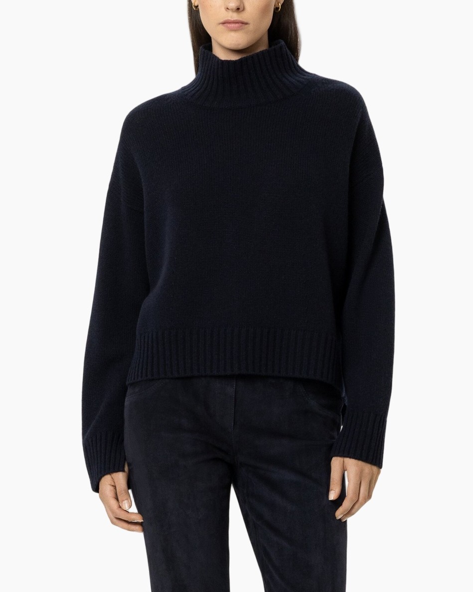 rolkraagtrui, pull-over, breigoed, marineblauw, lossend