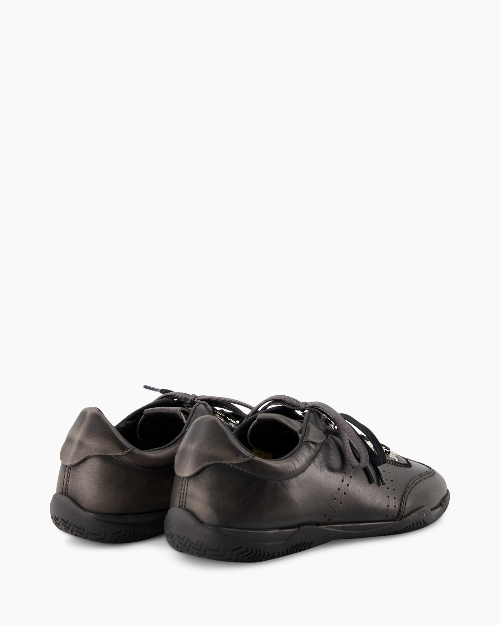 schoen, sneaker, leer, zwart, geveterd