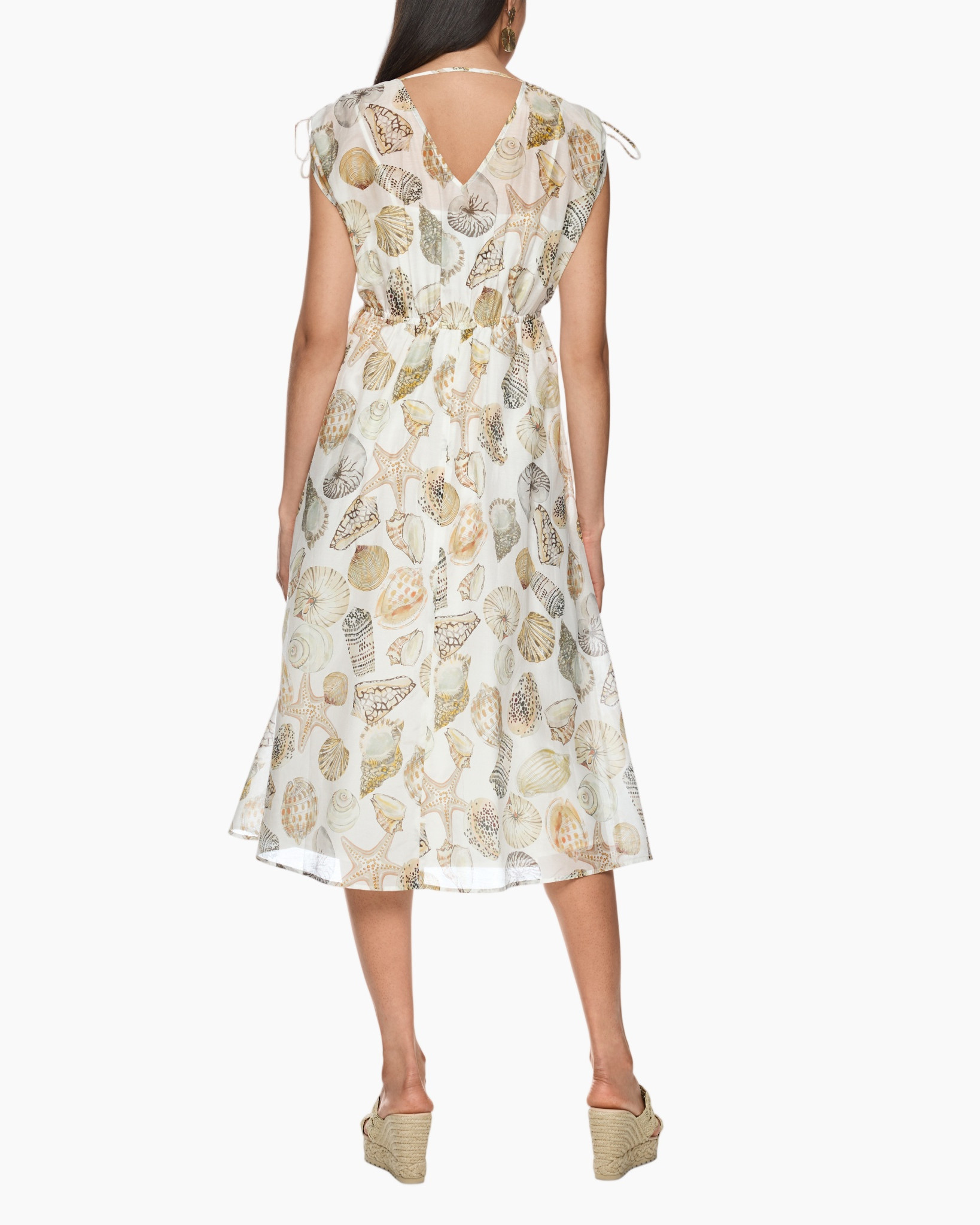 dress, summer dress, shell print, mid-length, adjustable straps