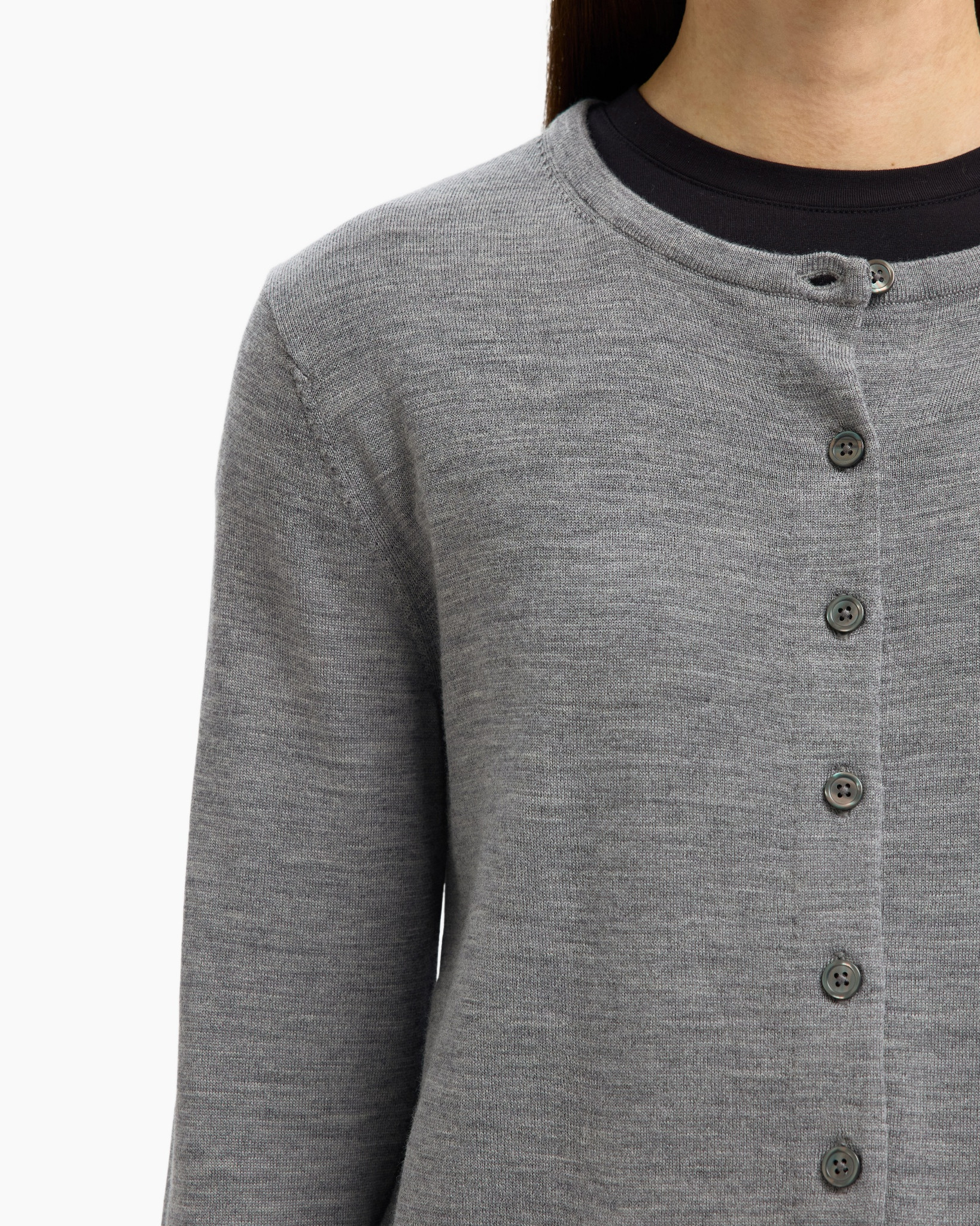 Vest Thea Ls Knit Merino Cardigan Noo Grijs
