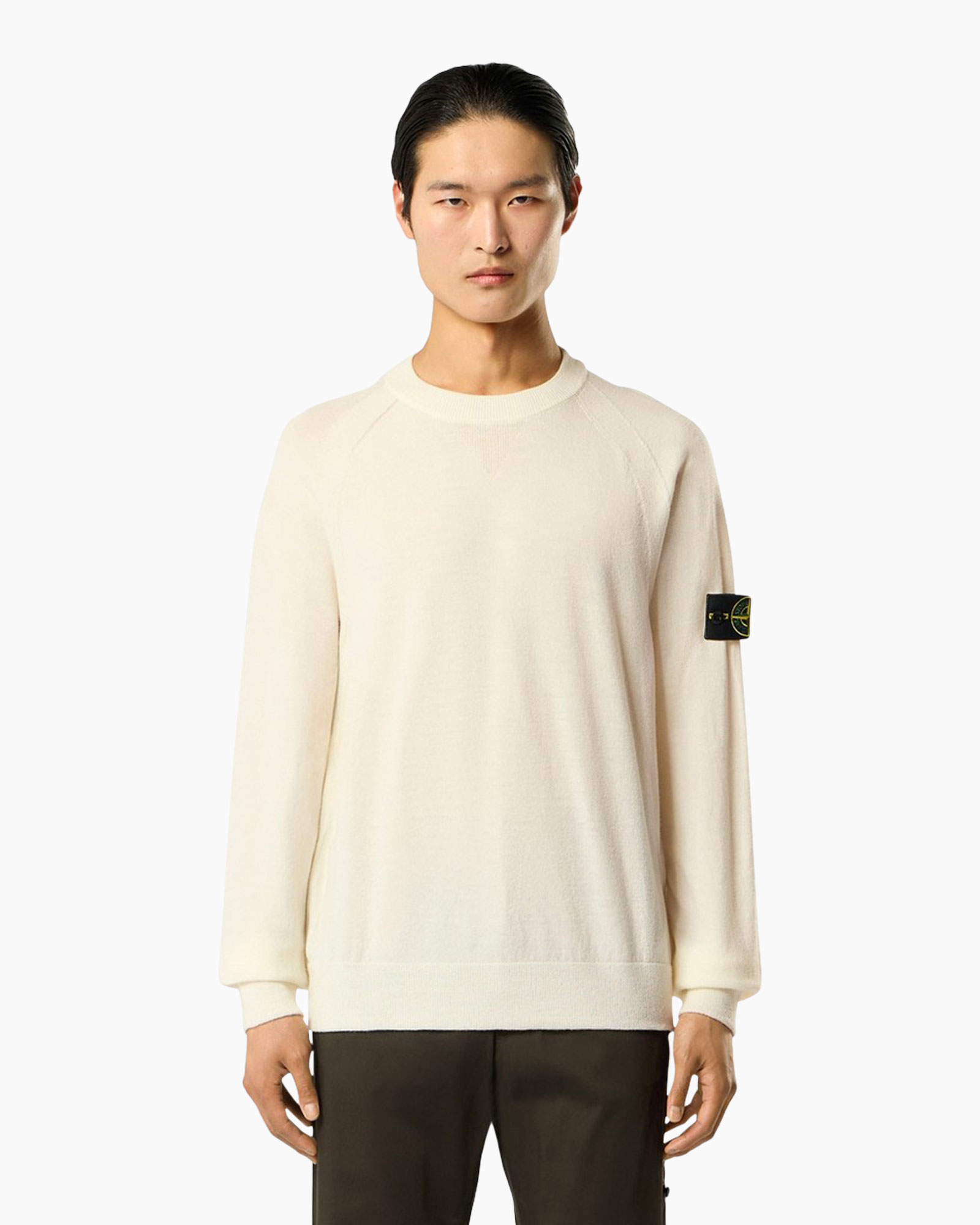 sweatshirt, creme, lange mouw, kraagloos?, patch