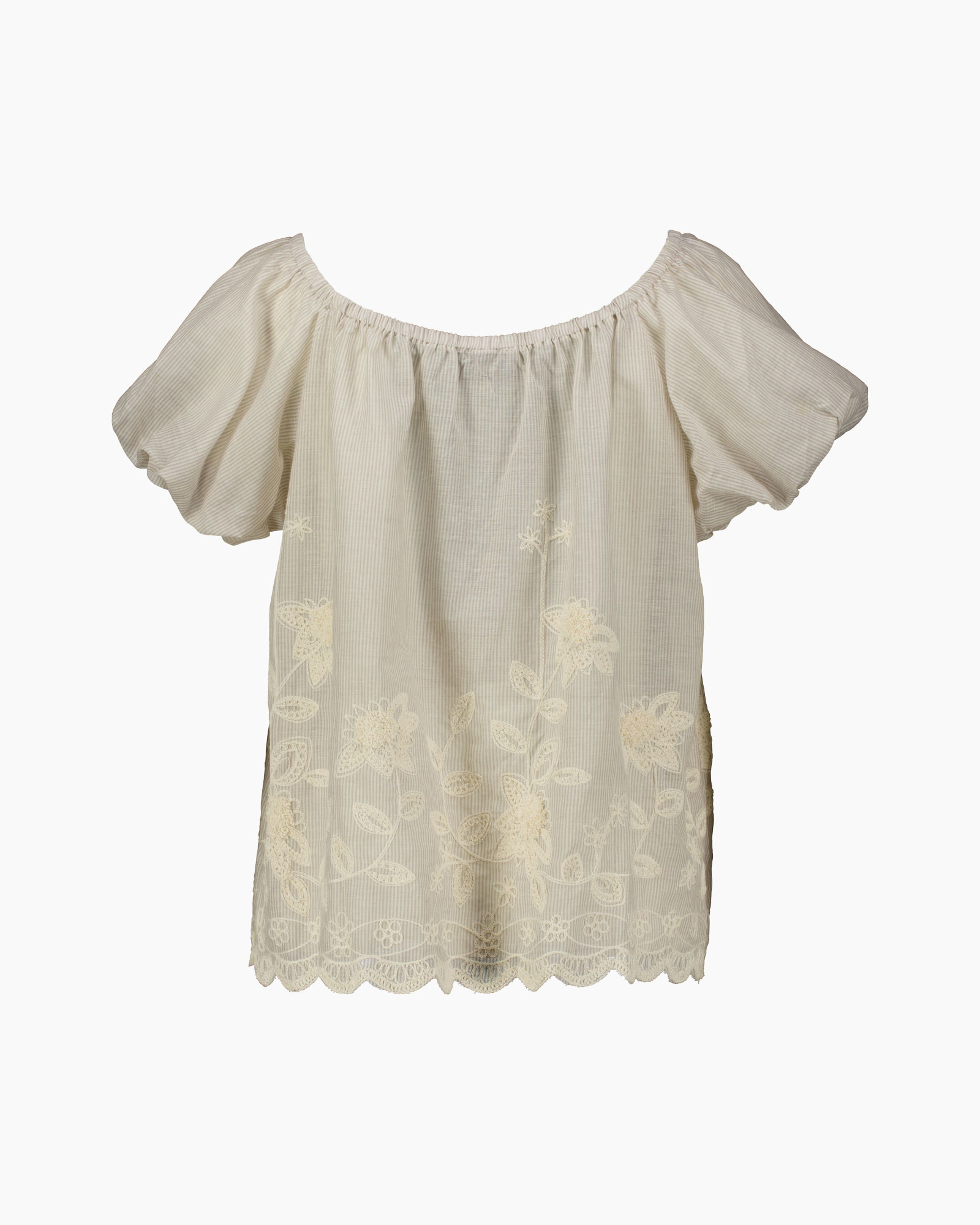 blouse, off-shoulder, borduurwerk, kanten, bloemen