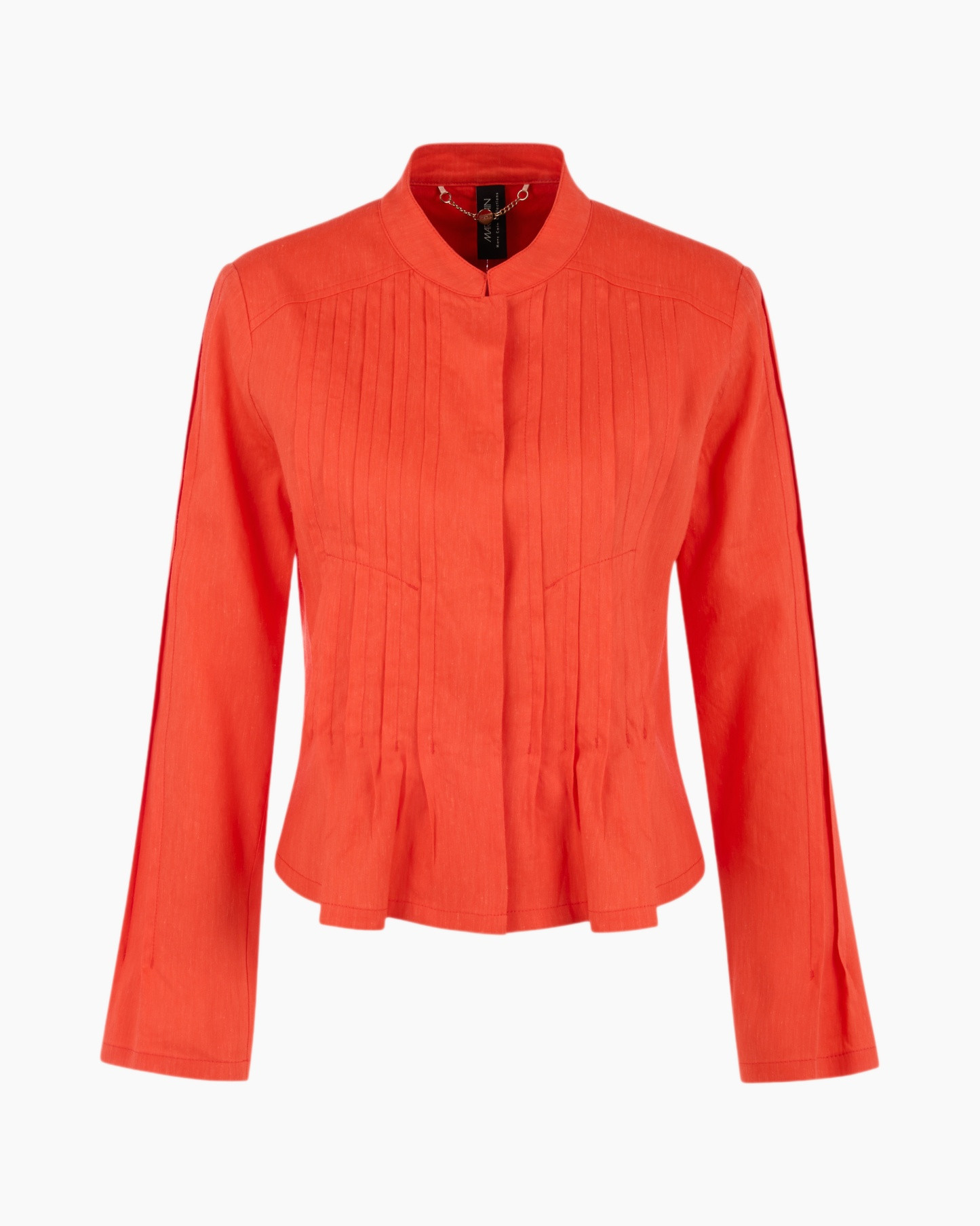 top, blouse, orange, pleated, collared