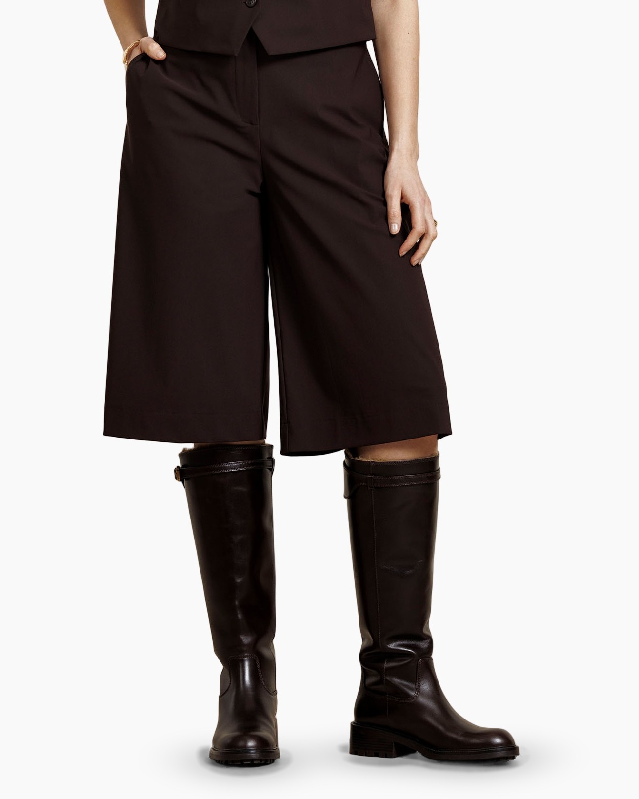 knie-lengte, wijdgaande, bruin, laarzen, calf-hals