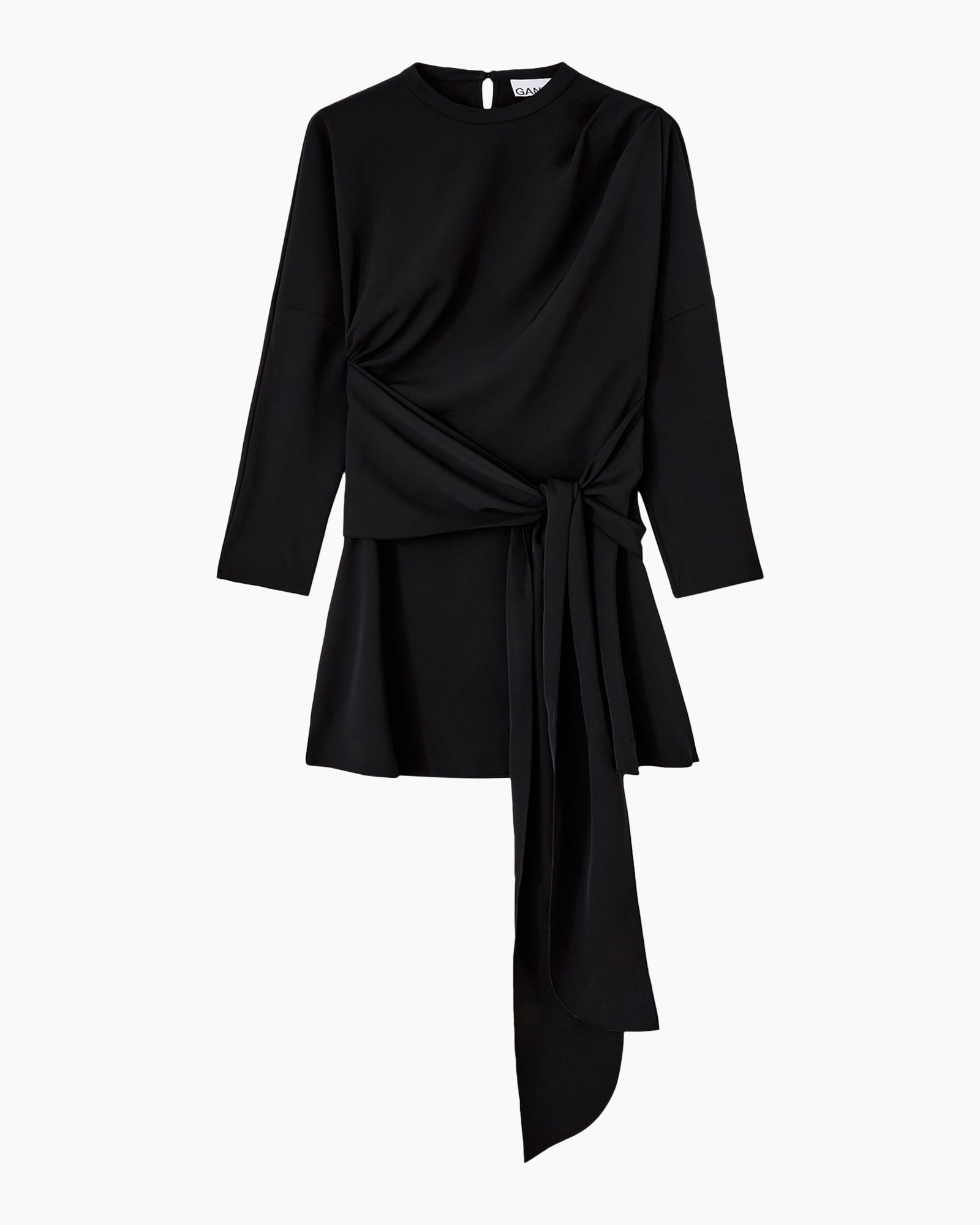 zwart, jurk, wrap, langovrond, asymmetrisch