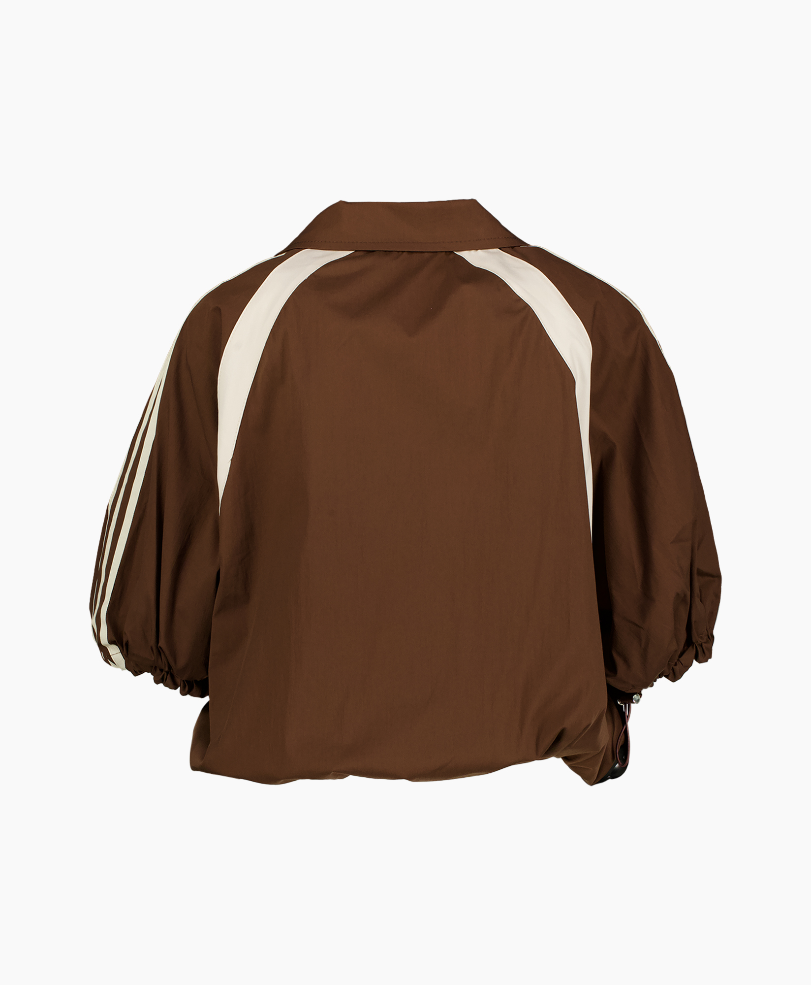bruin jack, raglan mouwen, witte paneel, pofmouwen, windjack