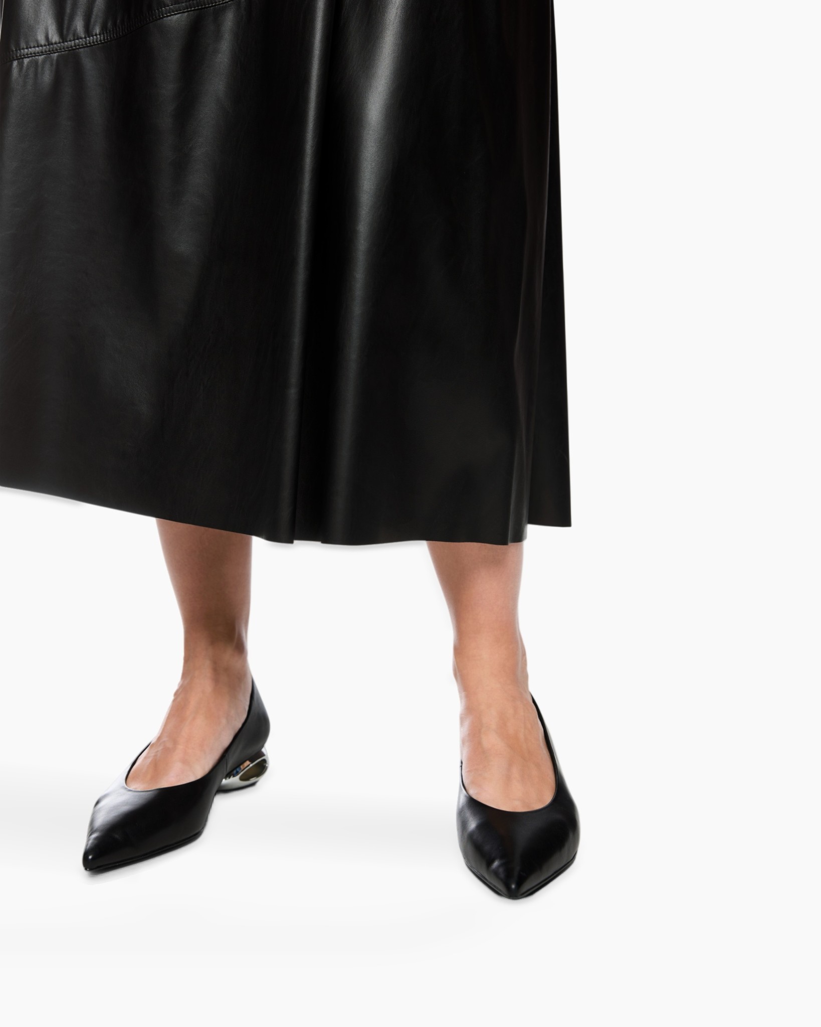 zwart, leer, rok, midi, hakken