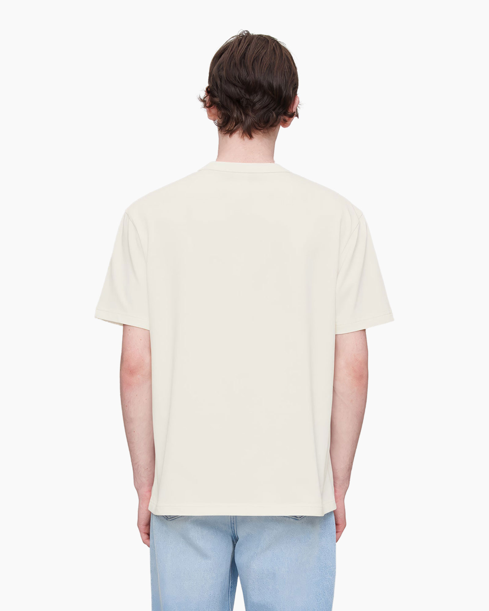 t-shirt, kraagloze ronde hals, korte mouw, beige, basis top