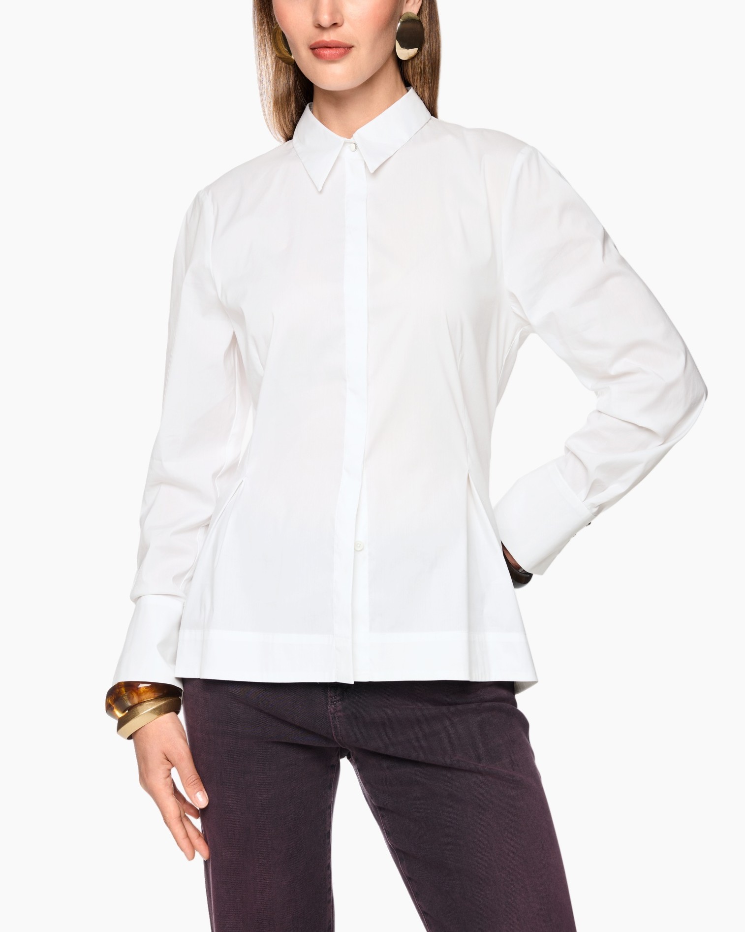 witte blouse, knopen-down, gekraagd, lange mouwen, casual pasvorm