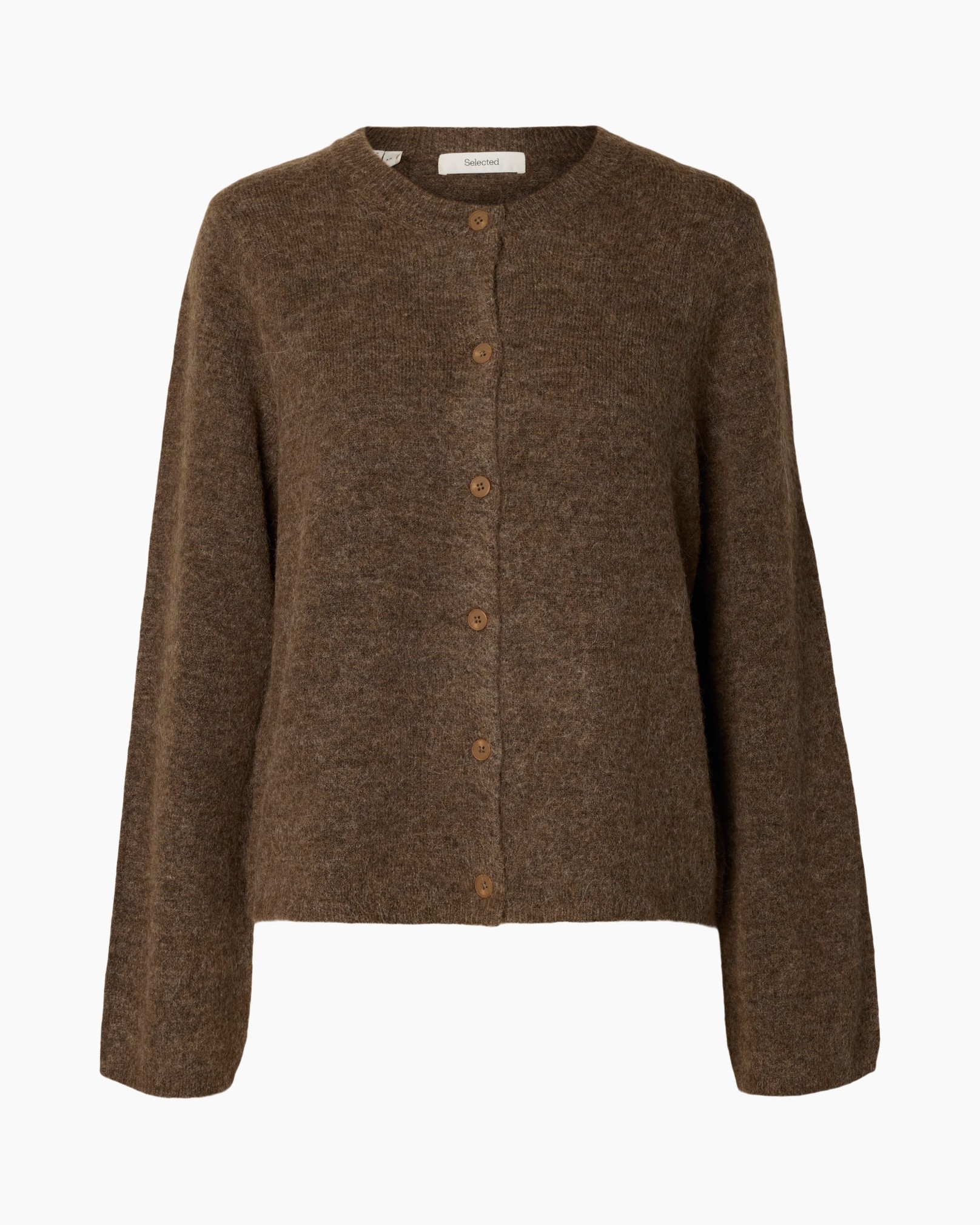 cardigan, knoopvest, bruin, knopen, kraagloze