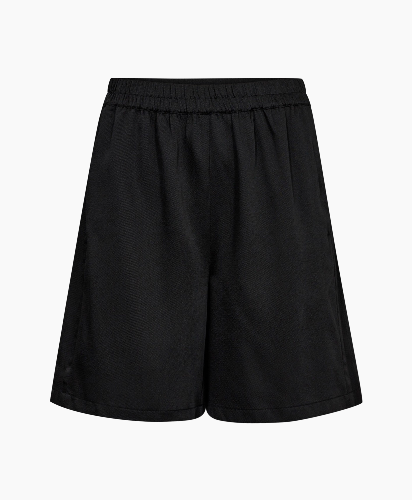 broek shorts, zwart, textuur, elastische taille, middellange