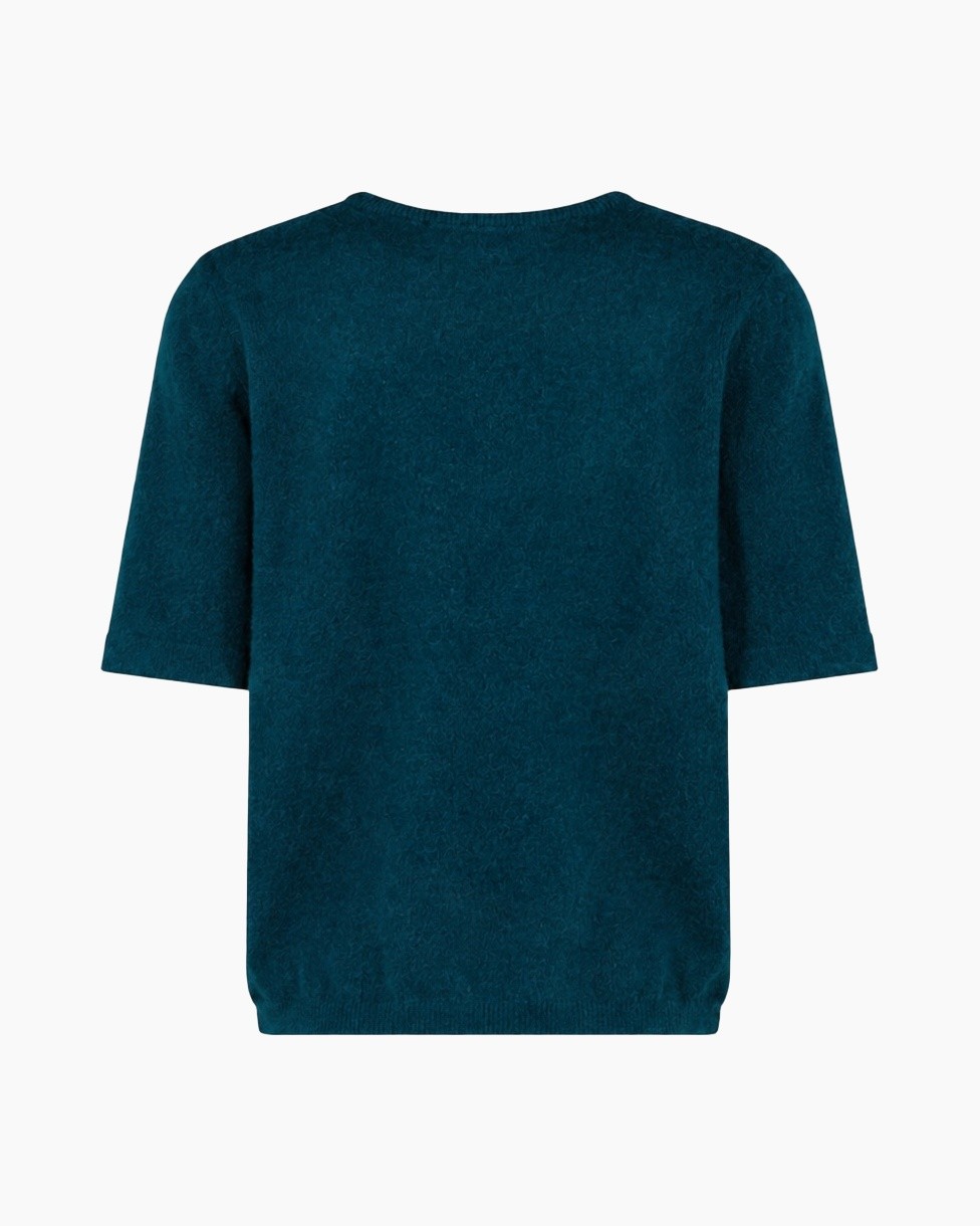 trui, top, turquoise, gebreid, korte mouwen