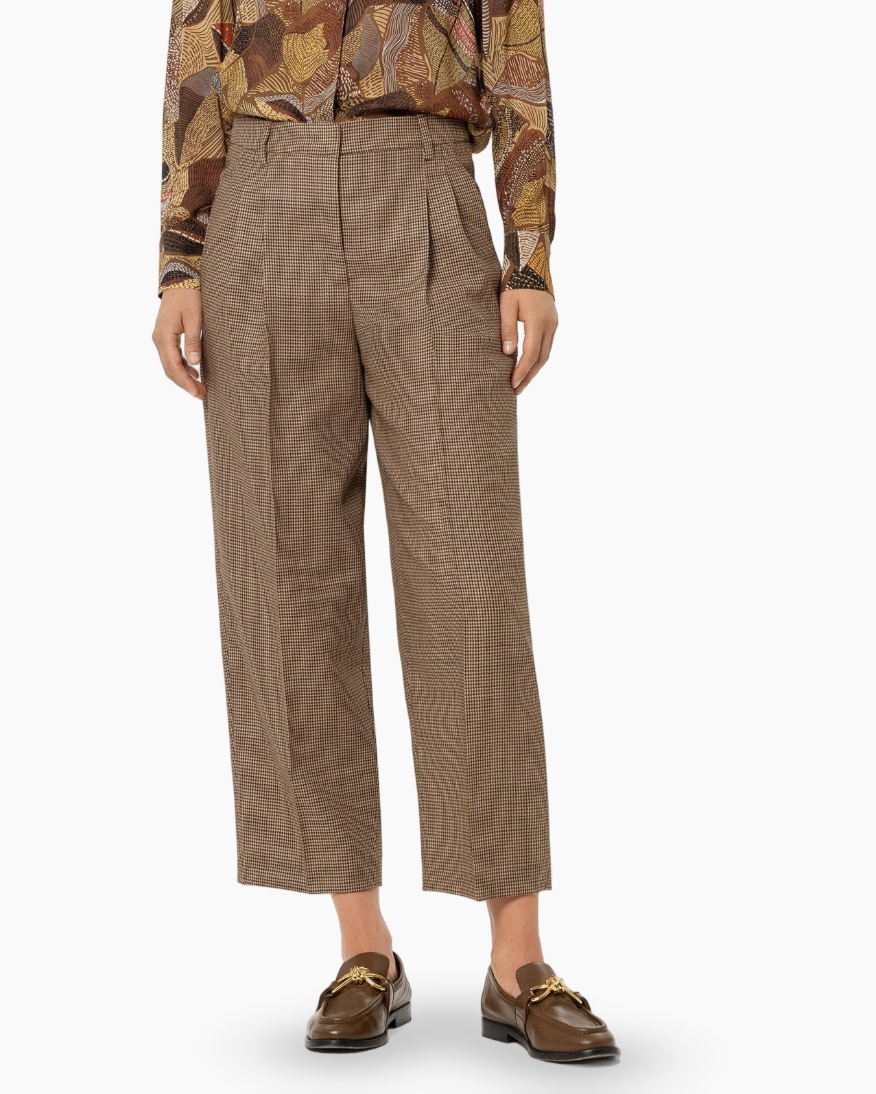 broek, plooien, ruit, bruin, enkellengrootte
