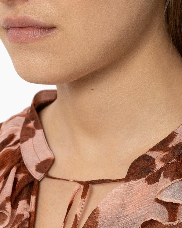 lijnneklijn, kraag, statement ketting, polyester, roze-bruin bloemprint