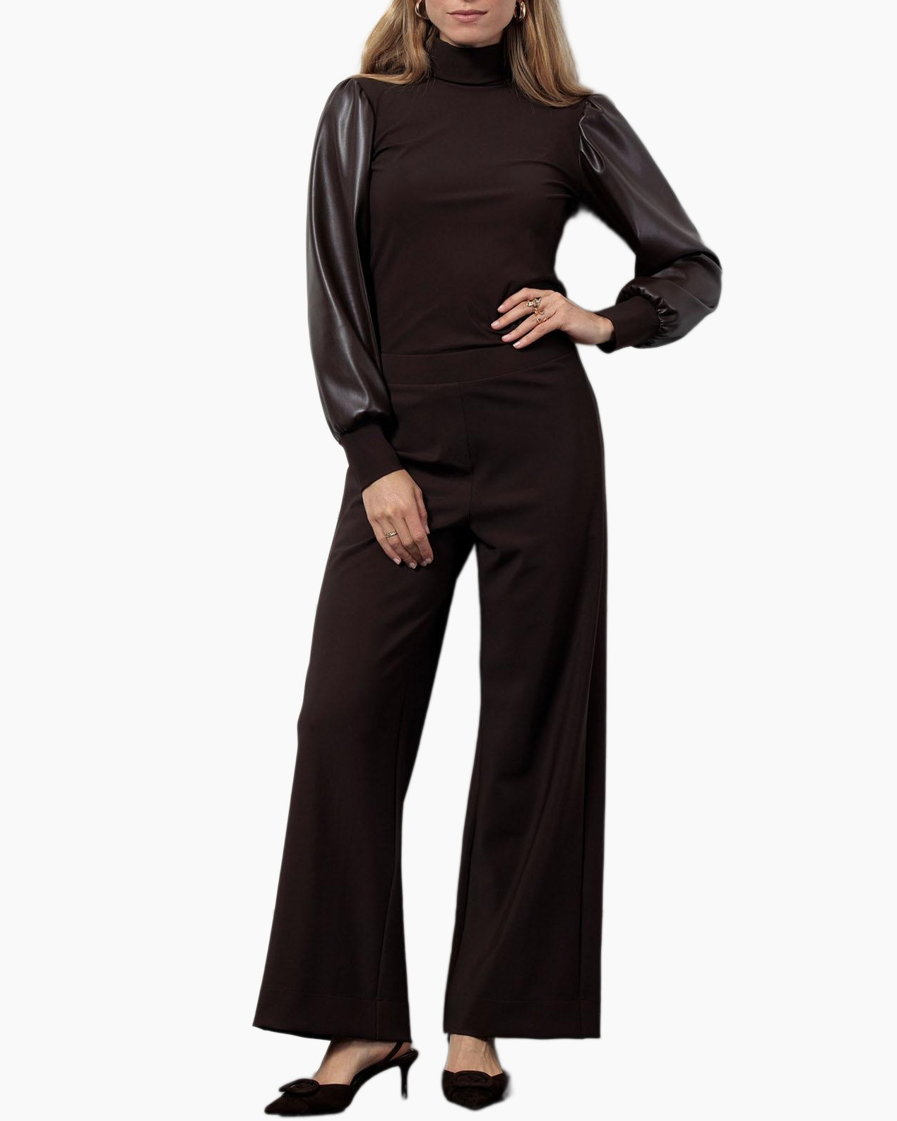 Top Noortje Faux Leather Top Donker Bruin