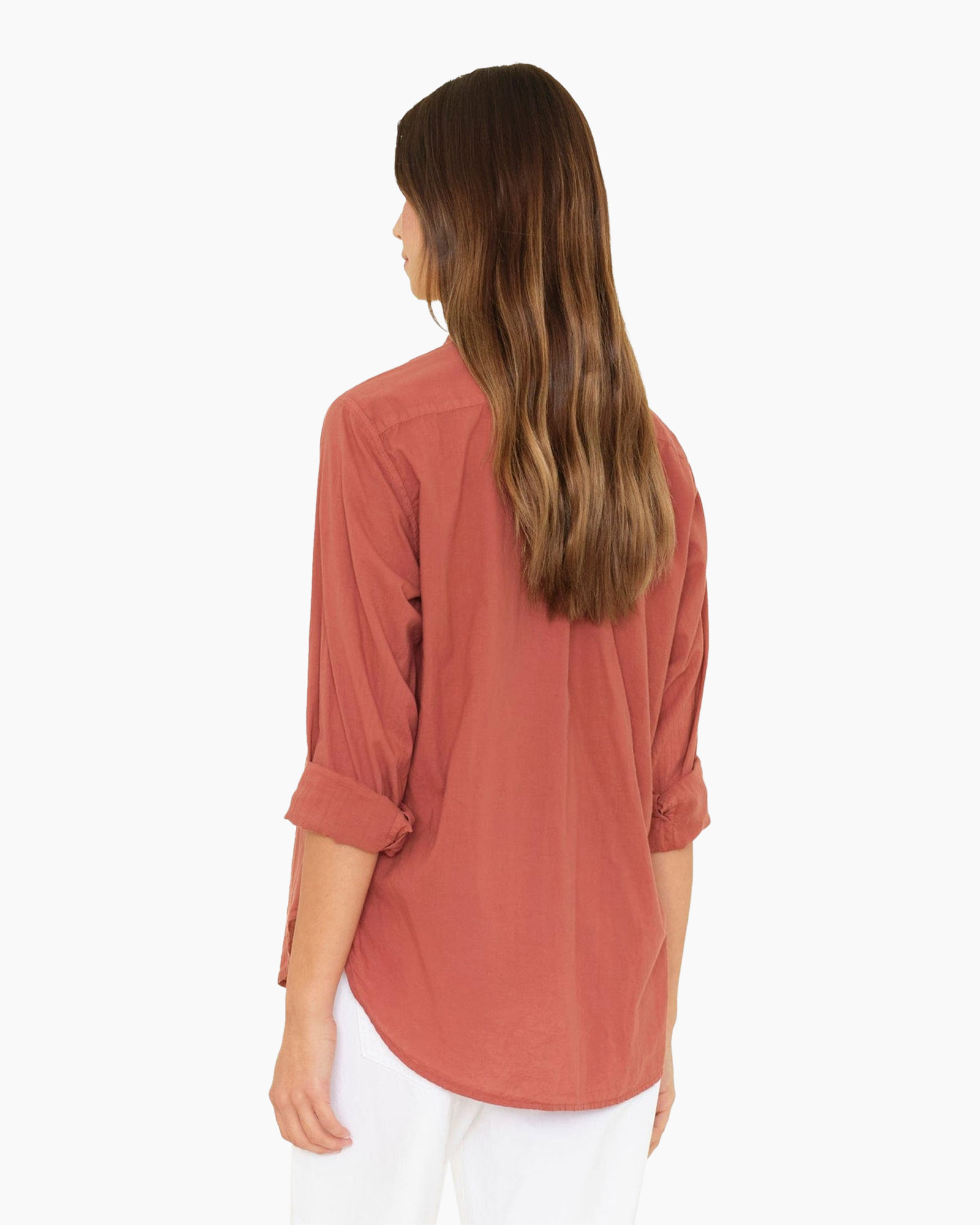 button-down, linen, long-sleeve, solid, pink-orange