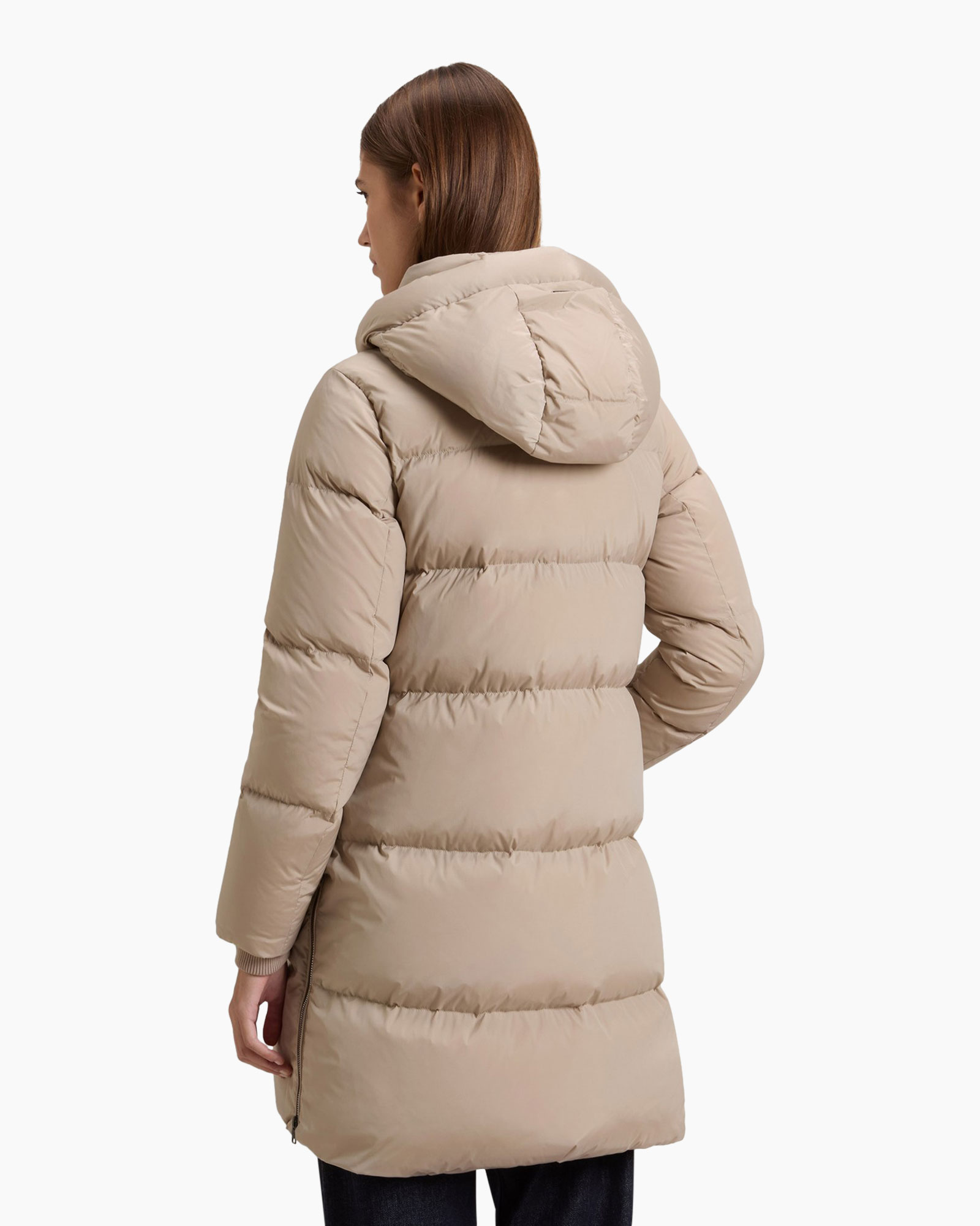 jas, puffer, kaptrui, beige, lang