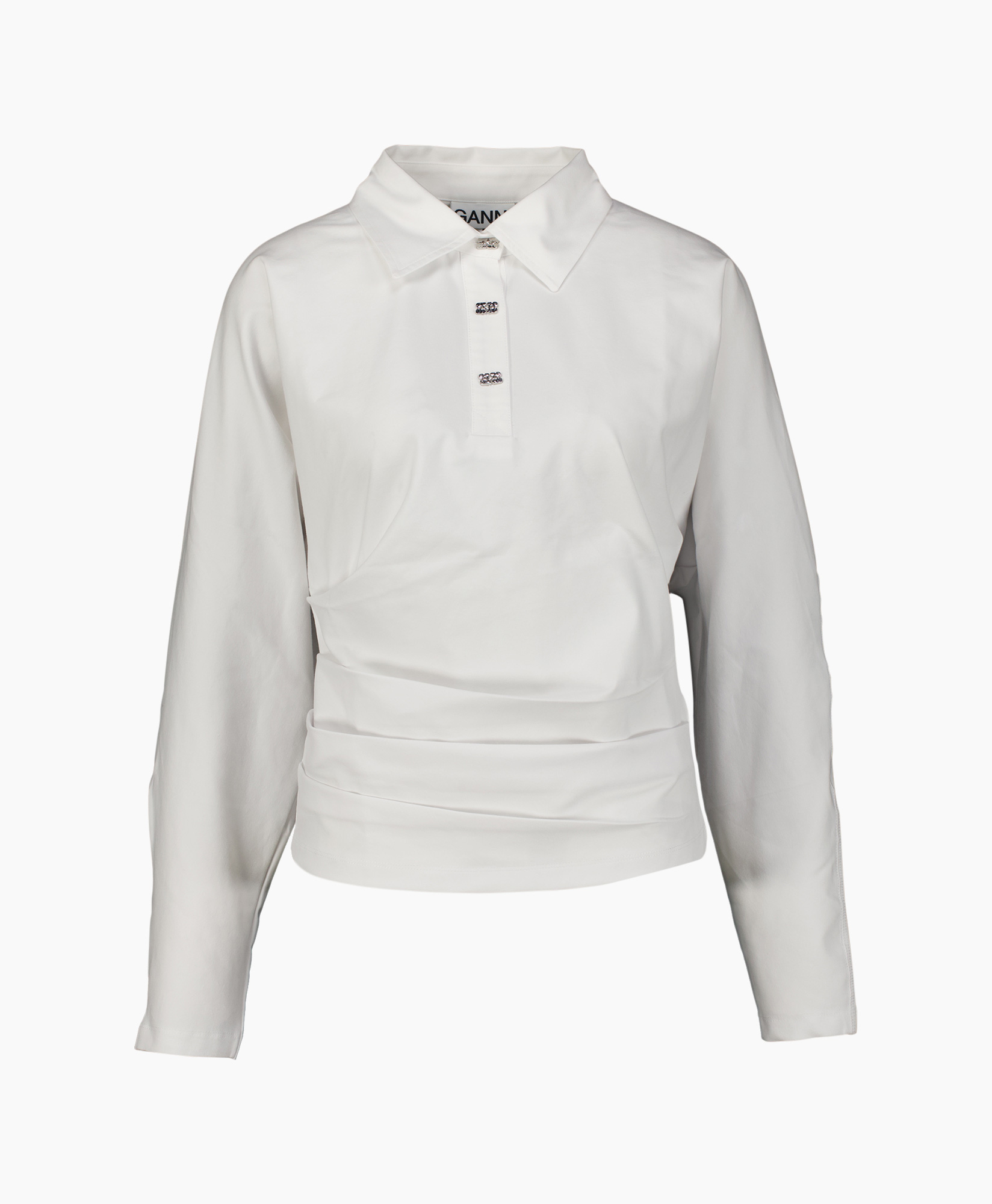 hemd, poloshirt, lange mouw, wit, kraag