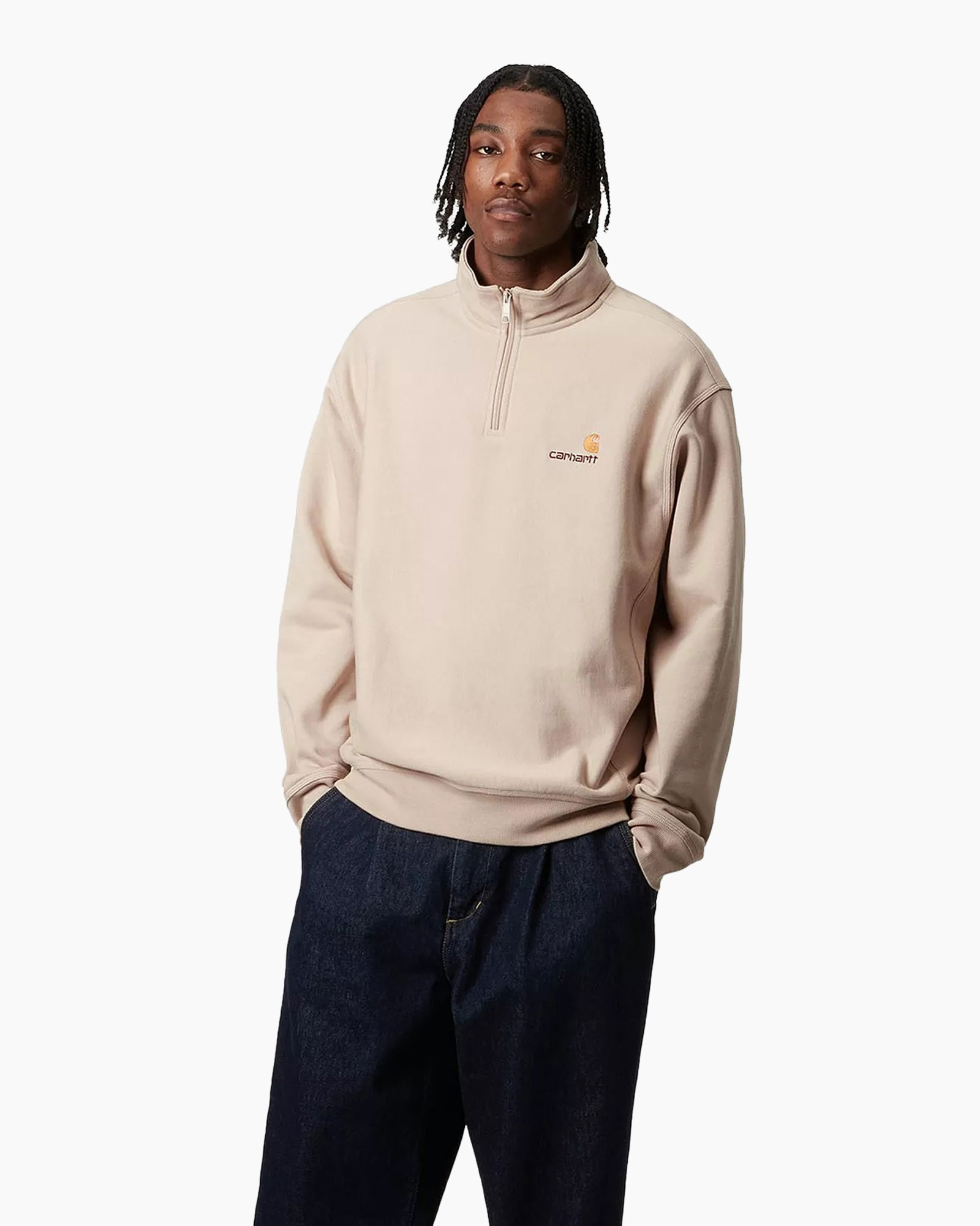 Sweater Half Zip American Script Beige