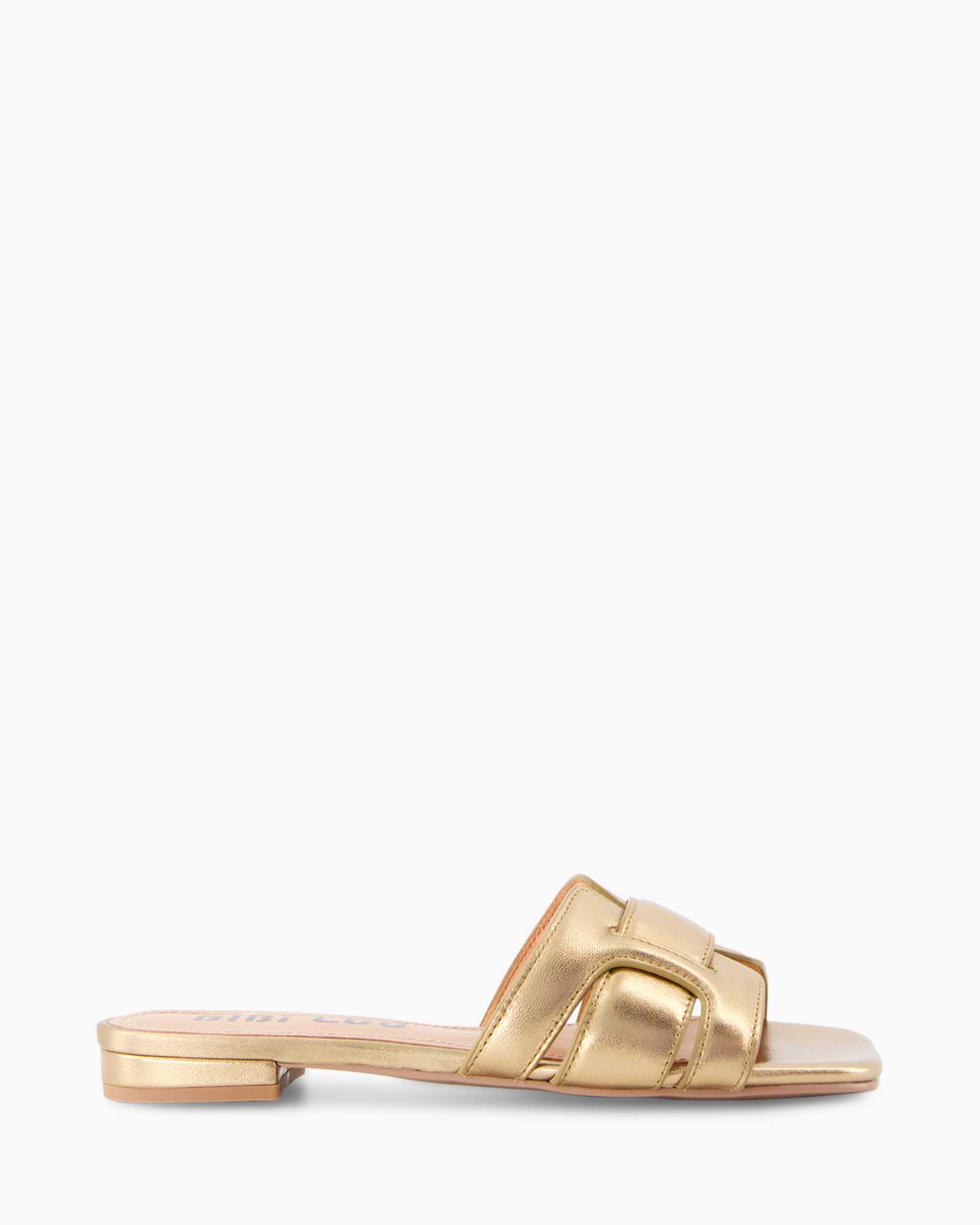 open toe, slip-on, goud, sandalen, platte hak
