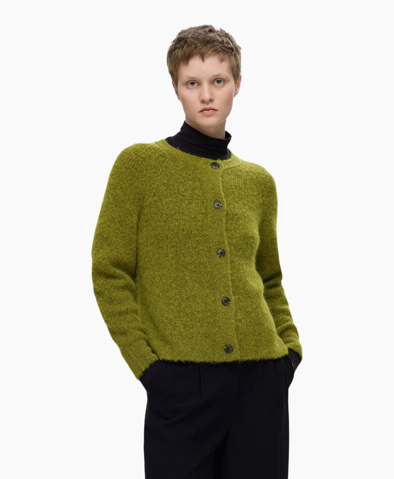 Vest Sia Ras Ls Knit Pocket Cardigan midden groen