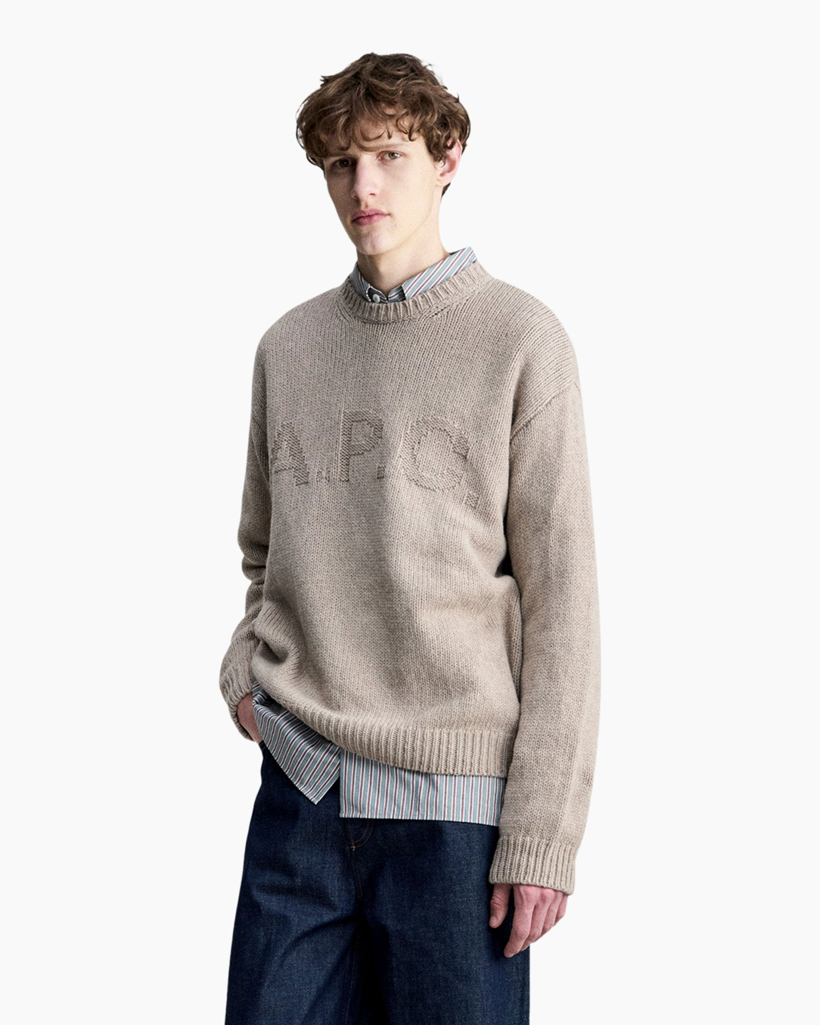 trui, örme, bej, akrn, logo-knit