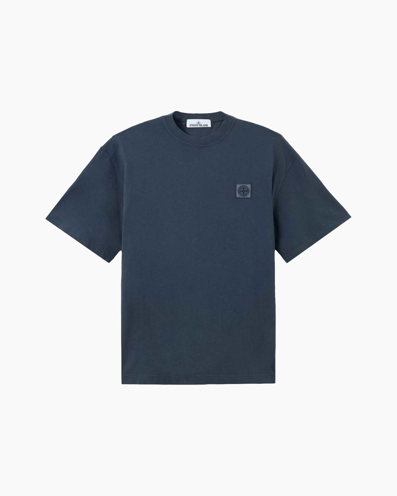 t-shirt, korte mouwen, ronde hals, effen kleur, logo patch
