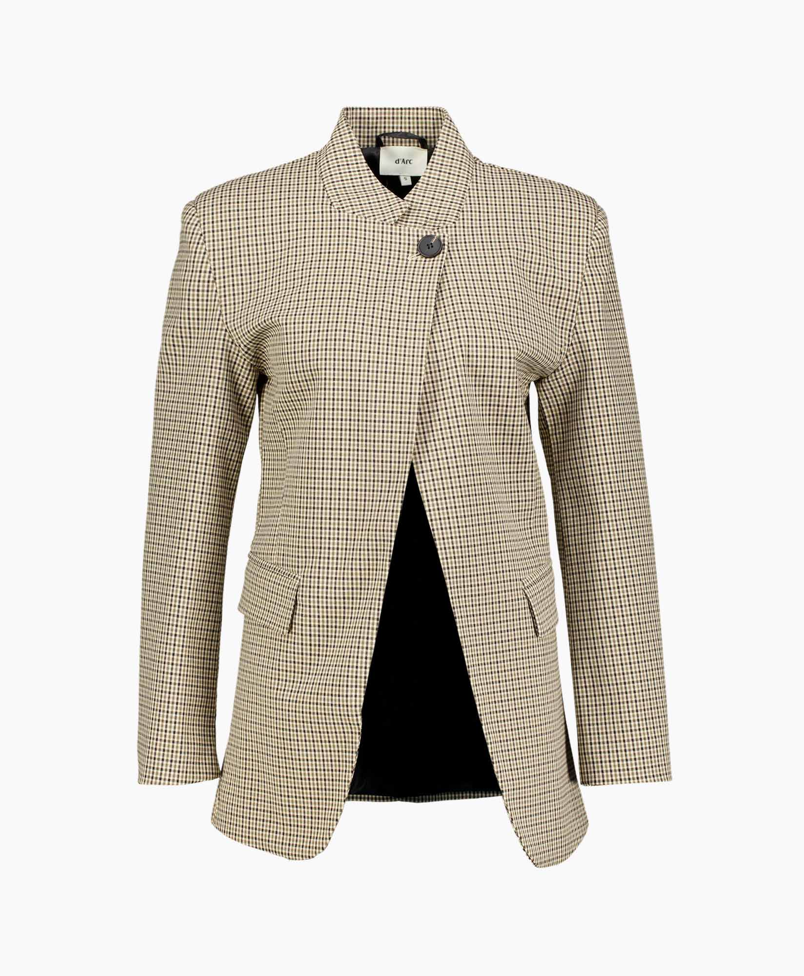 blazer, controleren, geruit, lange mouwen, kraag