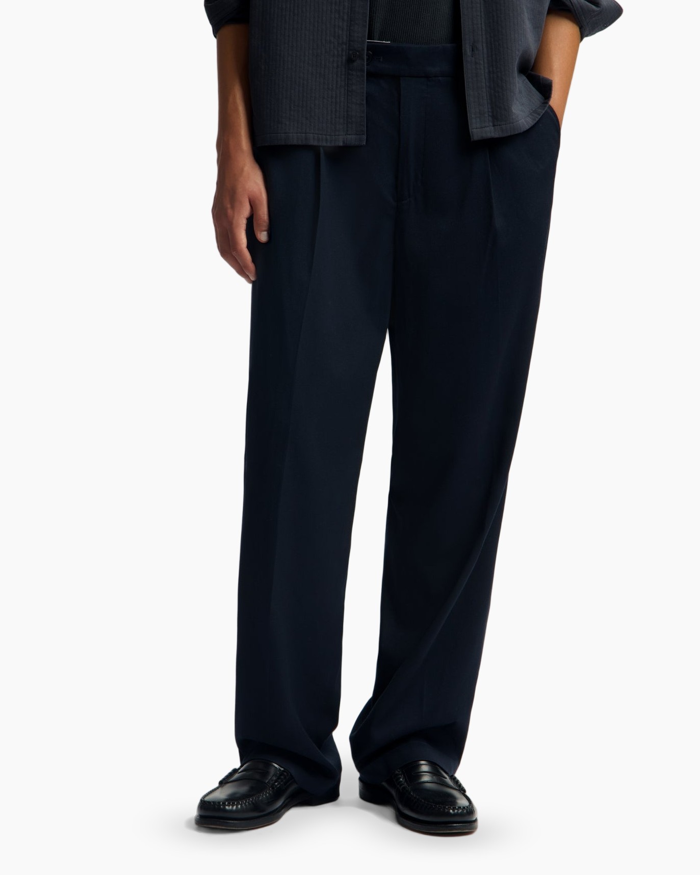 broek, pantalon, blauw, wijd, slacks