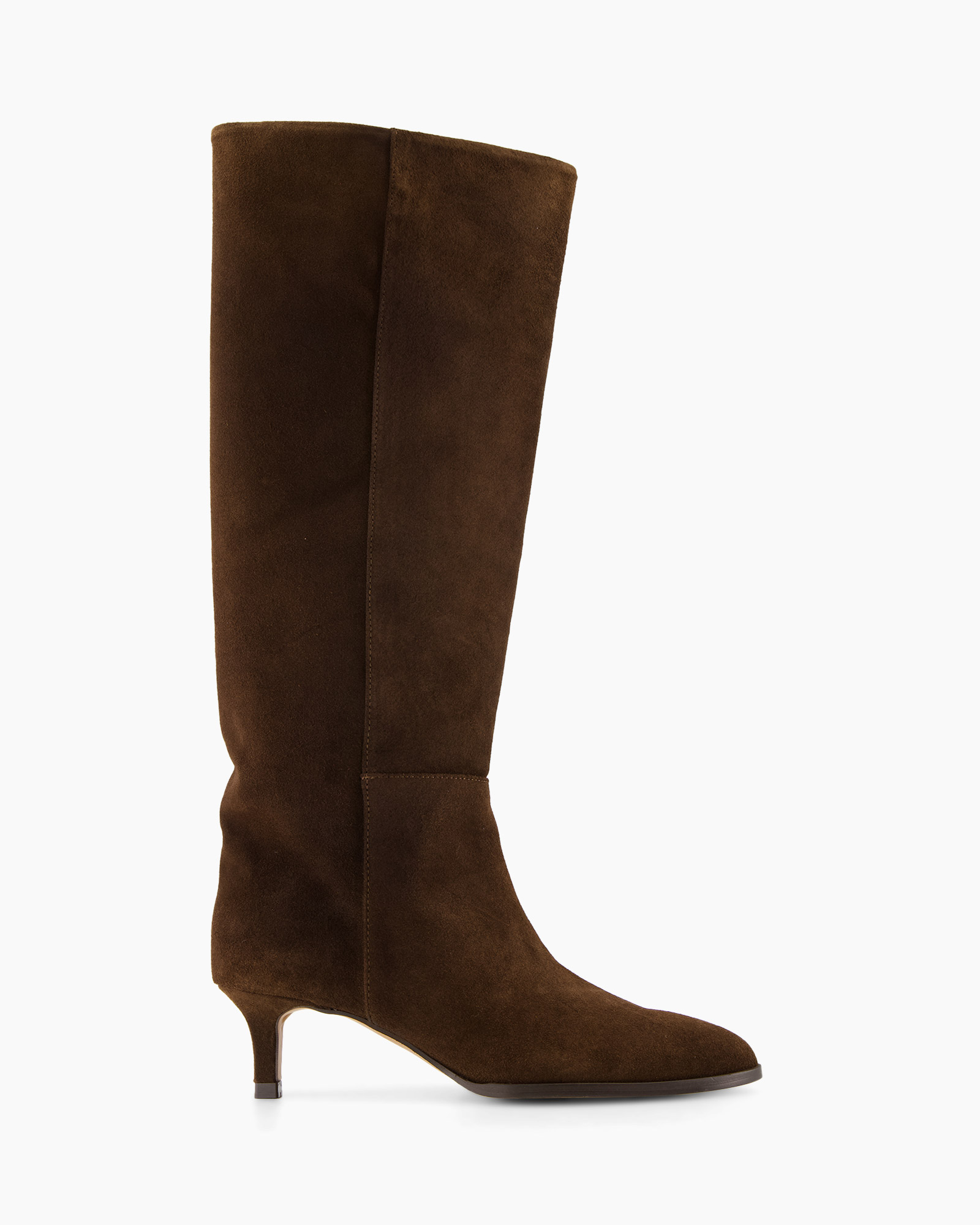 laarzen knielaarzen, bruin, suede/ napp, hiel, middellang kuit
