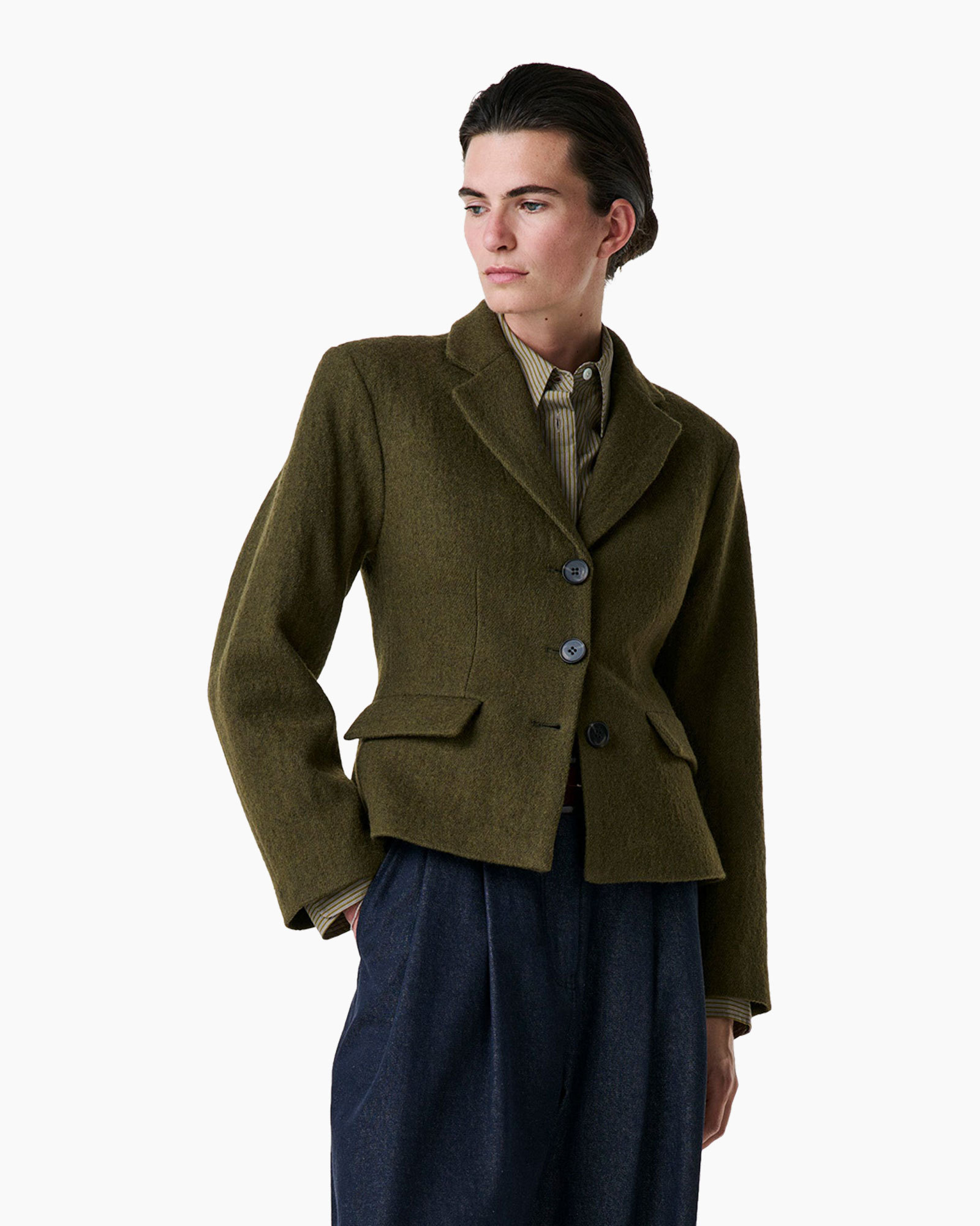 blazer, blazer wol, groen olijf, enkele rij knopen, knopen