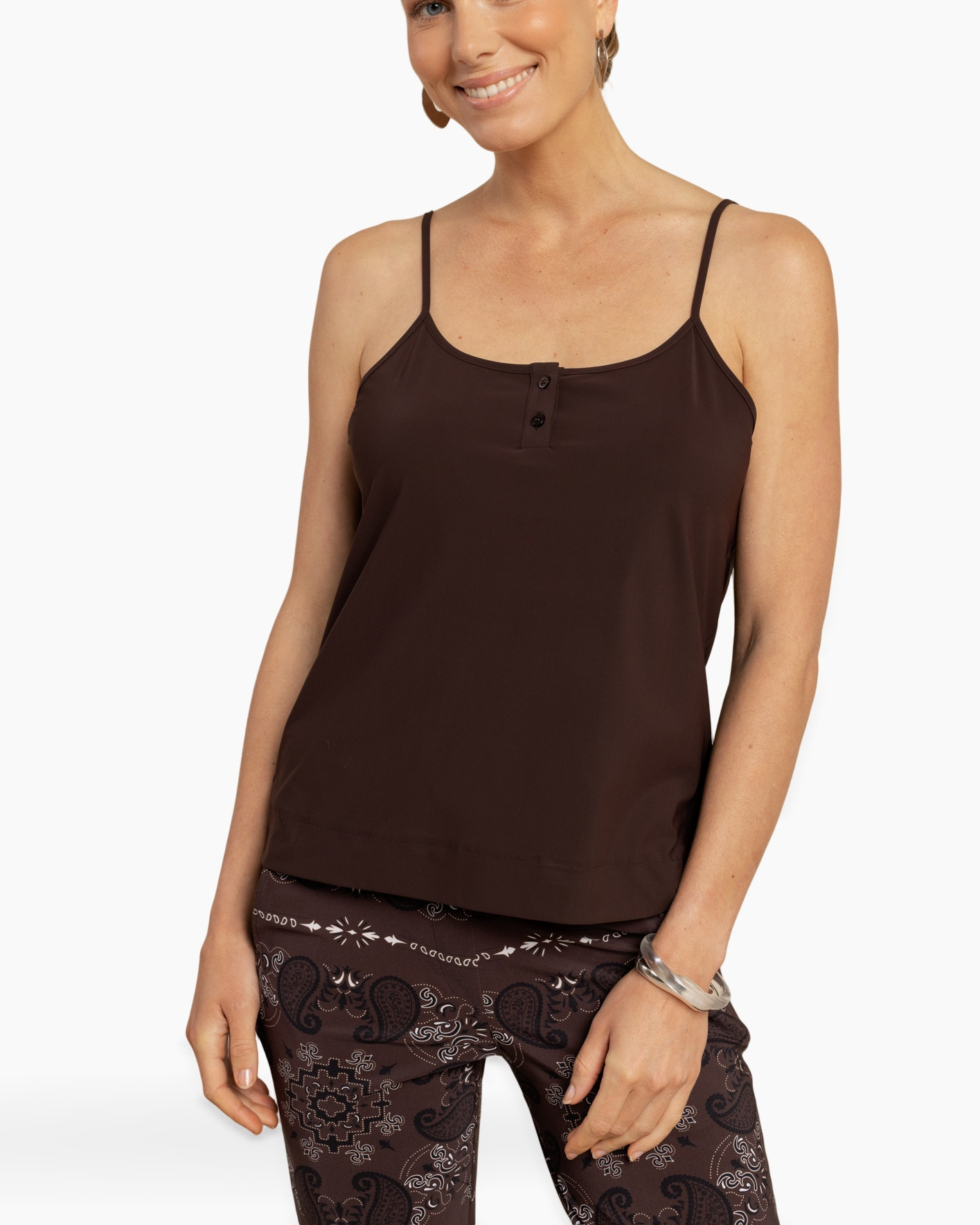 tanktop, bruin(e) top, spaghettibandjes, mouwloos, casual top