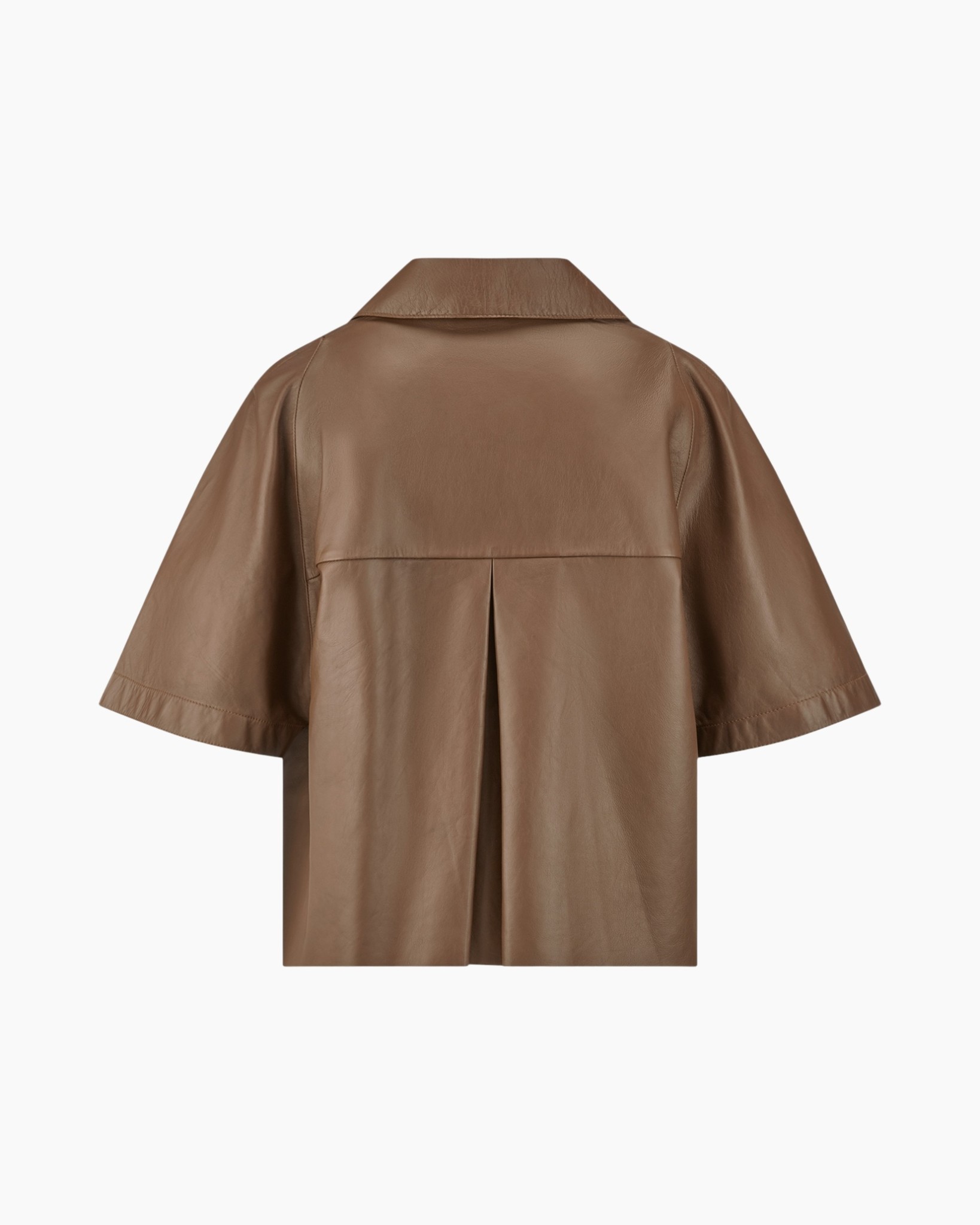 leer, jacket, korte-mouw, bruin, knopen