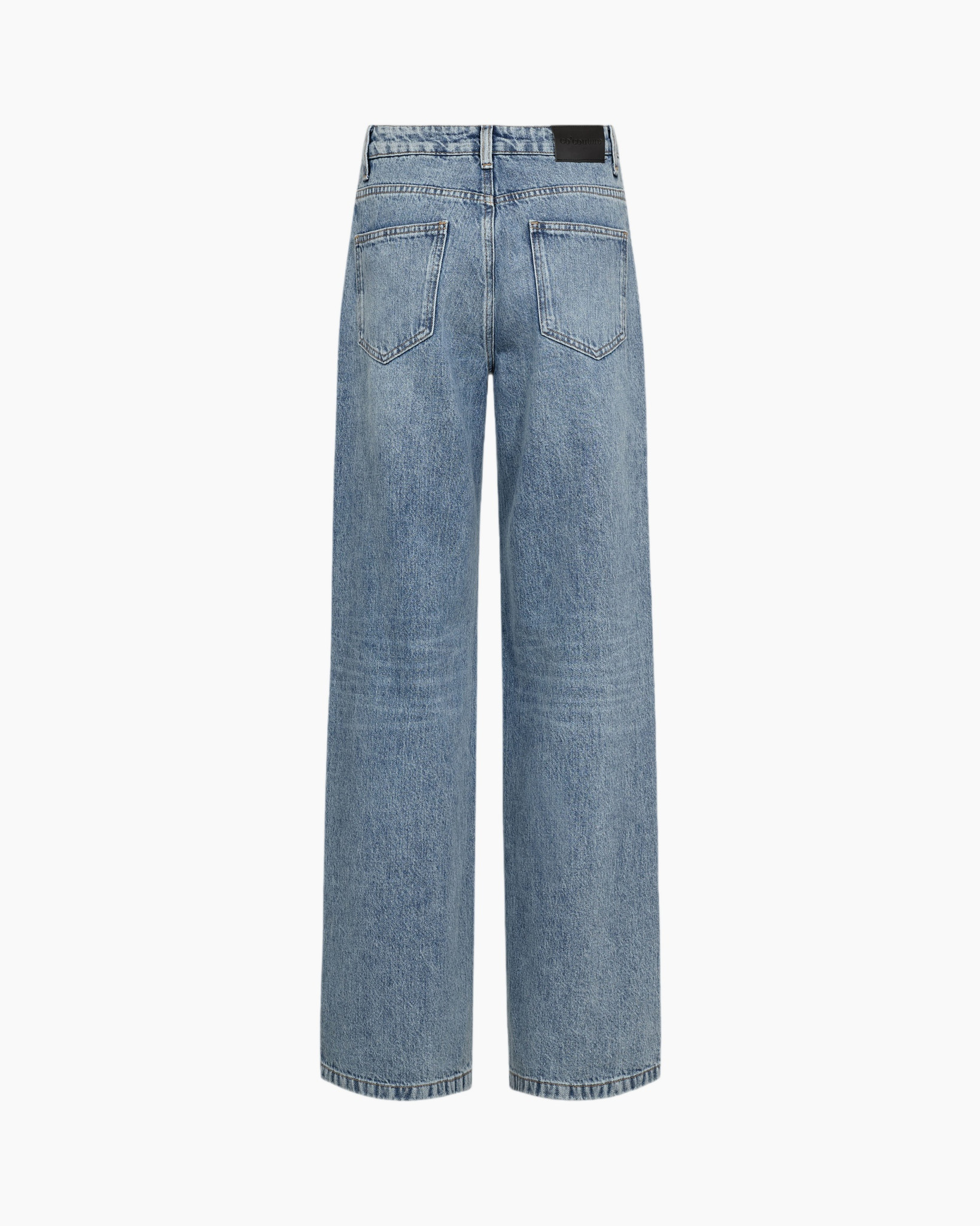 spijkerbroek, denim, wijdere pasvorm, midblauw, vijf-zakken