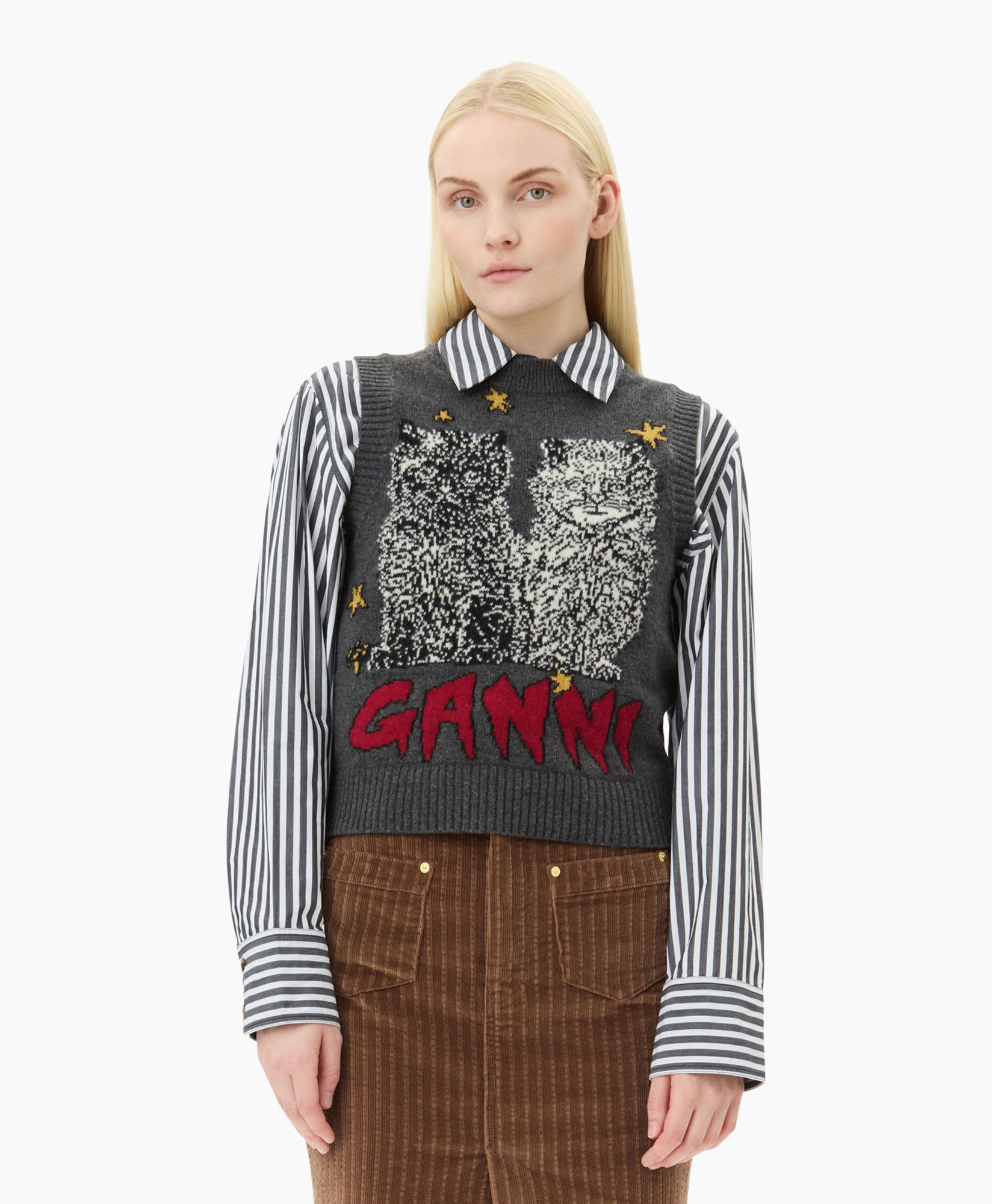 Pullover Graphic Wool Mix Cats Donker Grijs